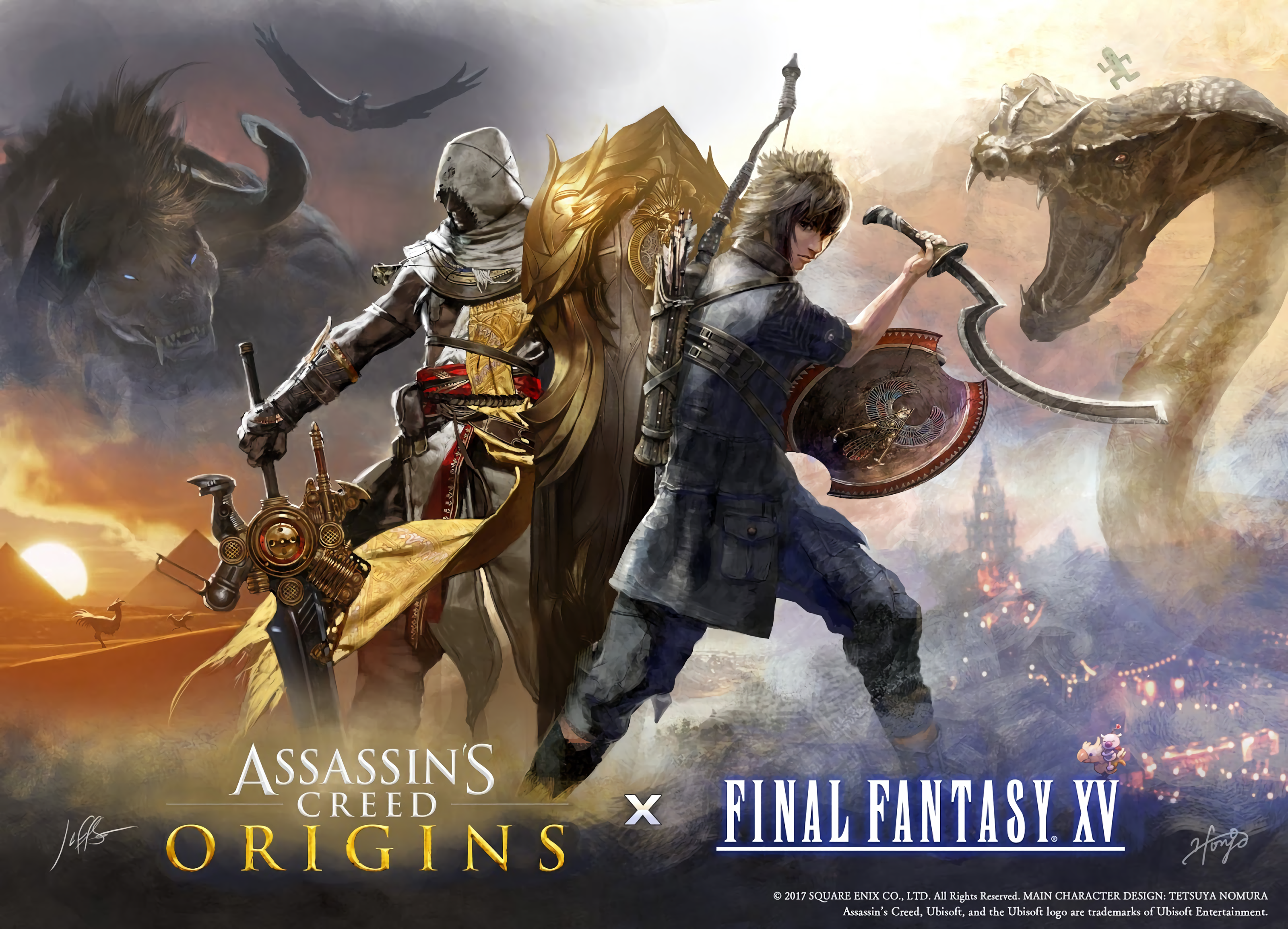 Bayek of Siwa and Noctis from Assassin's Creed Origins x Final Fantasy XV HD Wallpaper