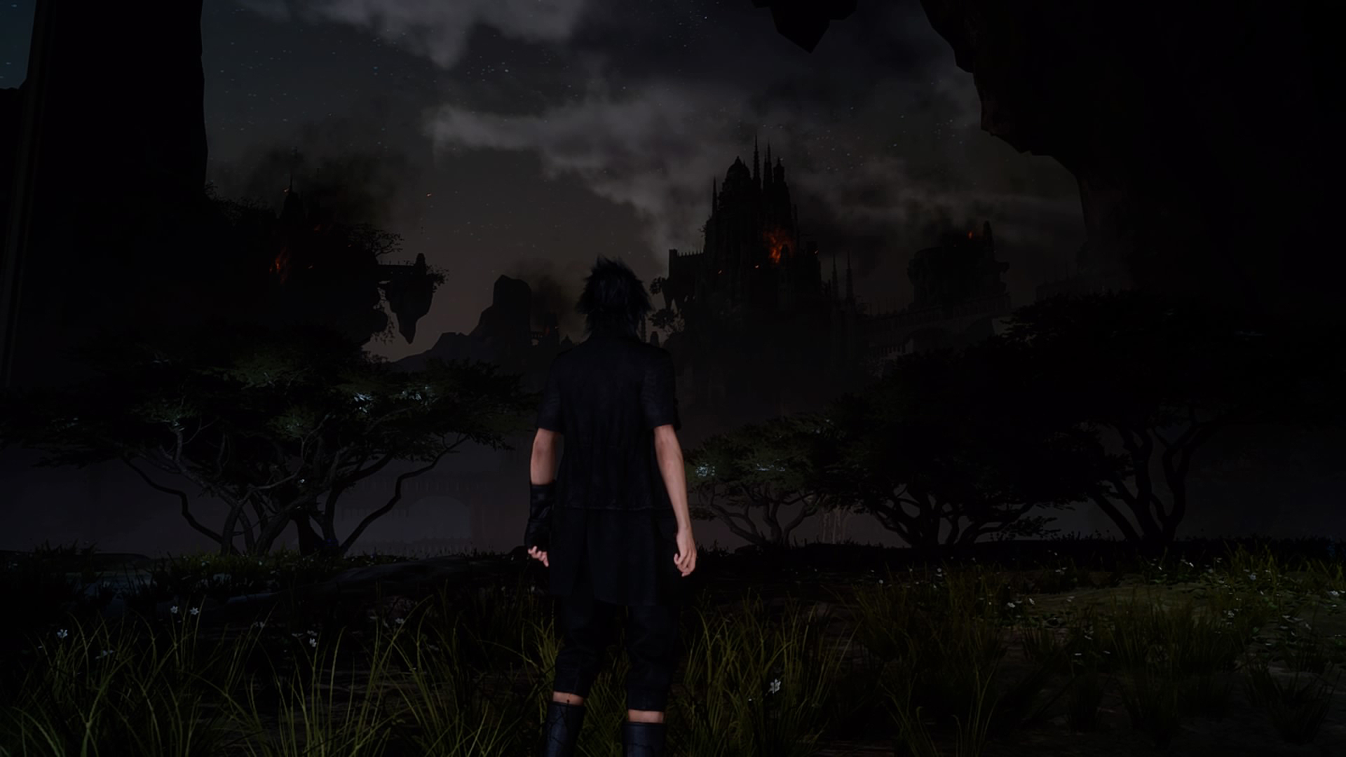 Noctis Lucis Caelum in front of a dark castle HD Wallpaper