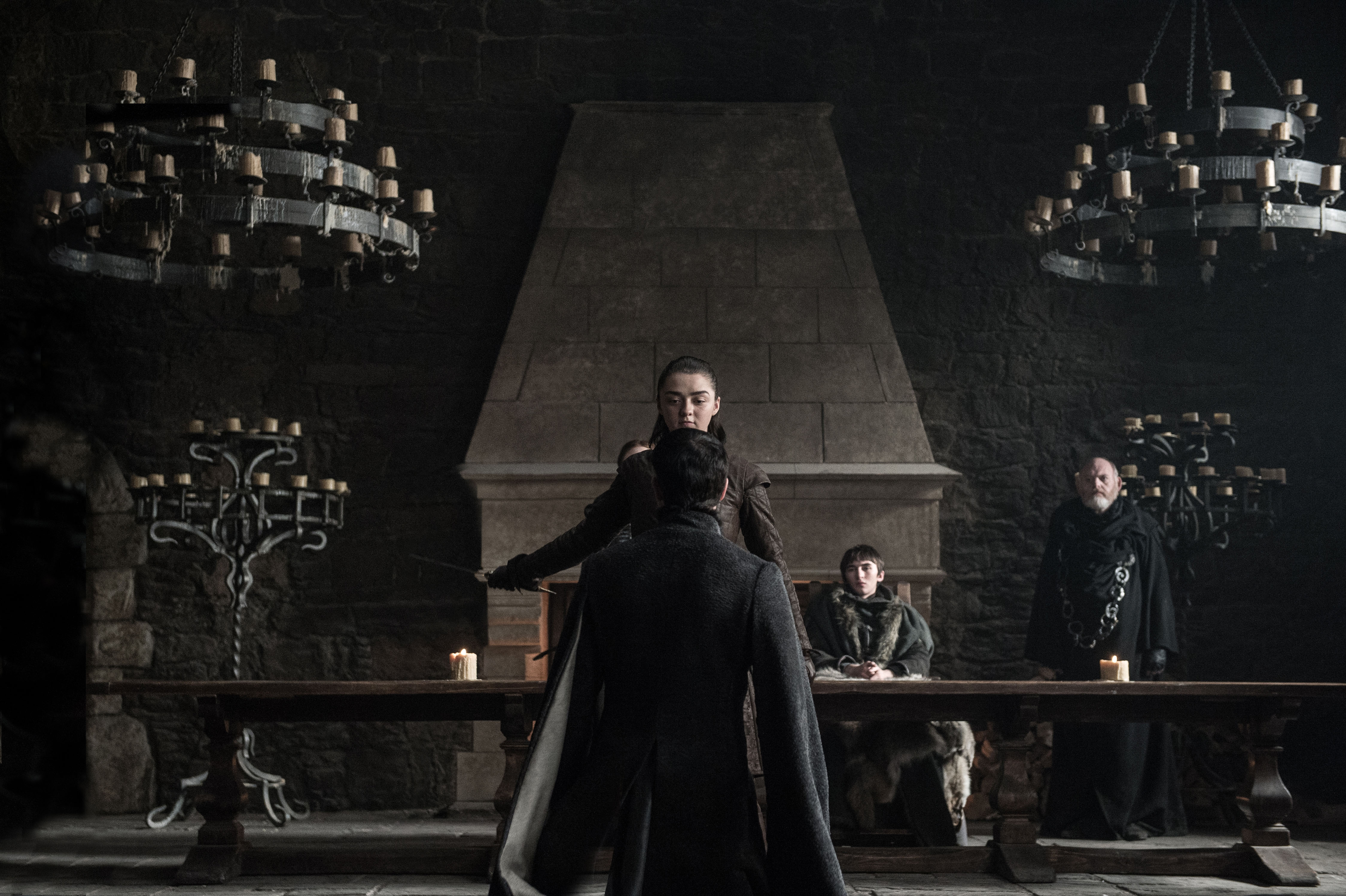 Arya Stark and Bran Stark in a dark hall HD Wallpaper
