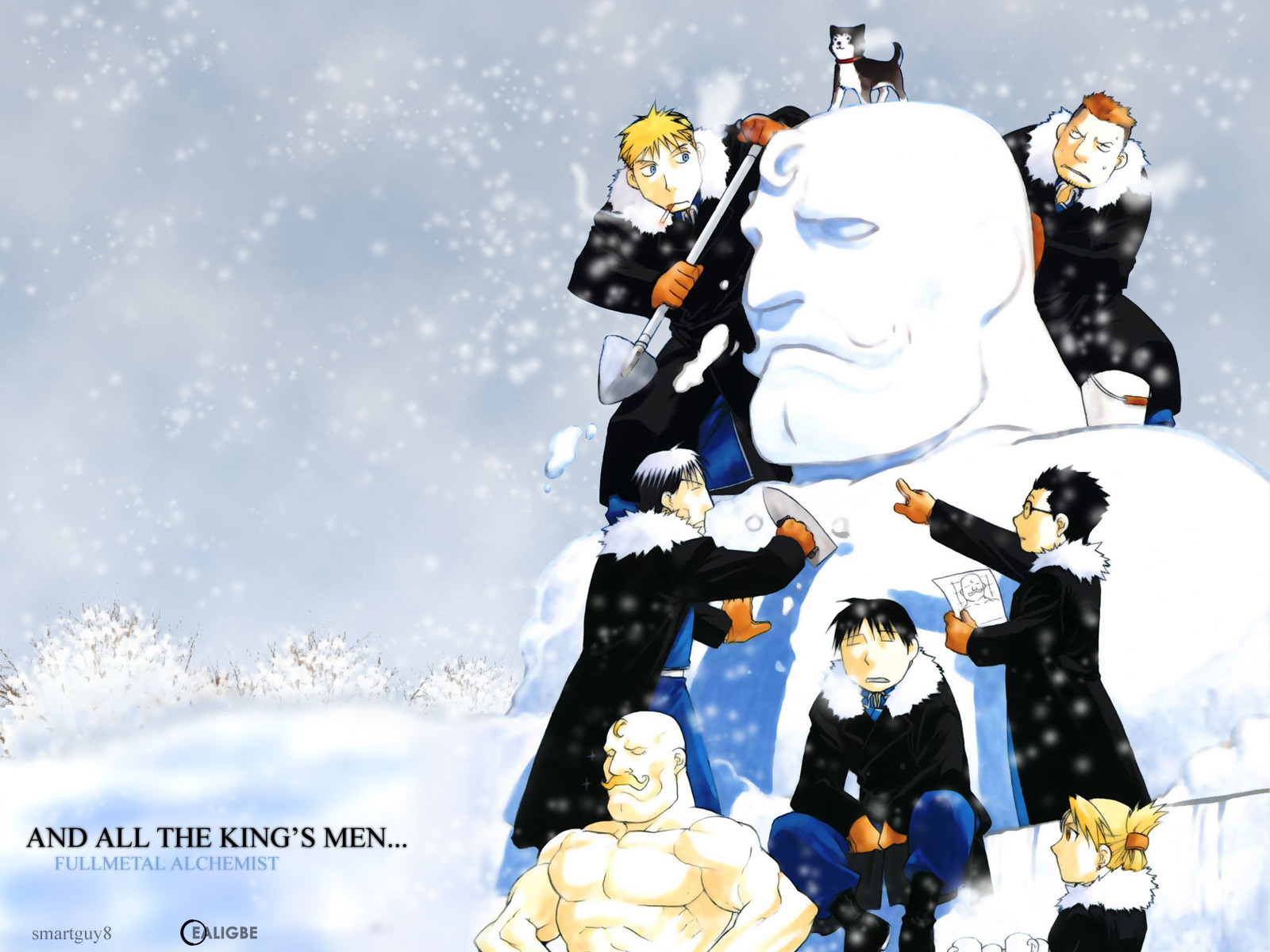 Fullmetal Alchemist characters building a snowman HD Wallpaper