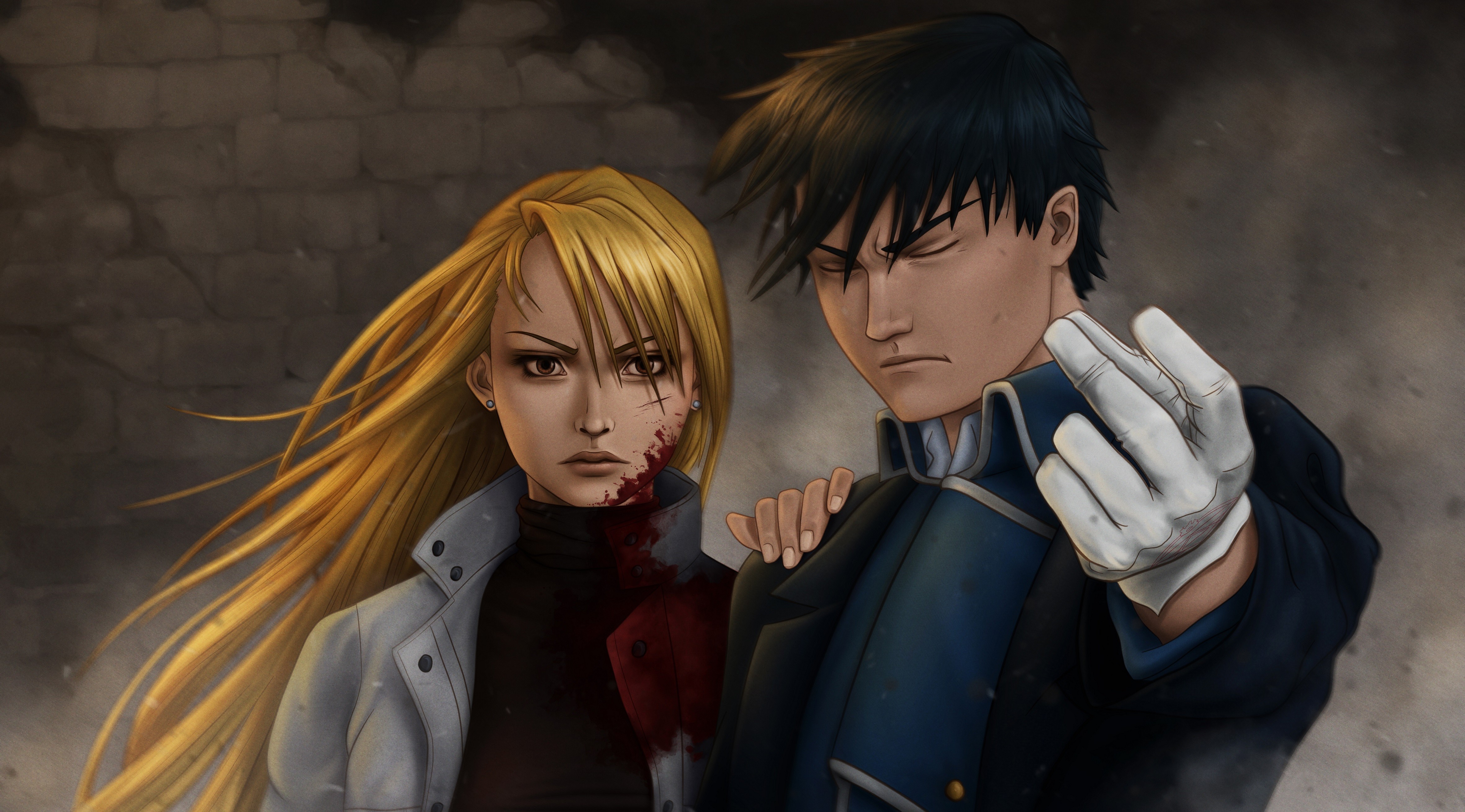 Riza Hawkeye and Roy Mustang from Fullmetal Alchemist HD Wallpaper