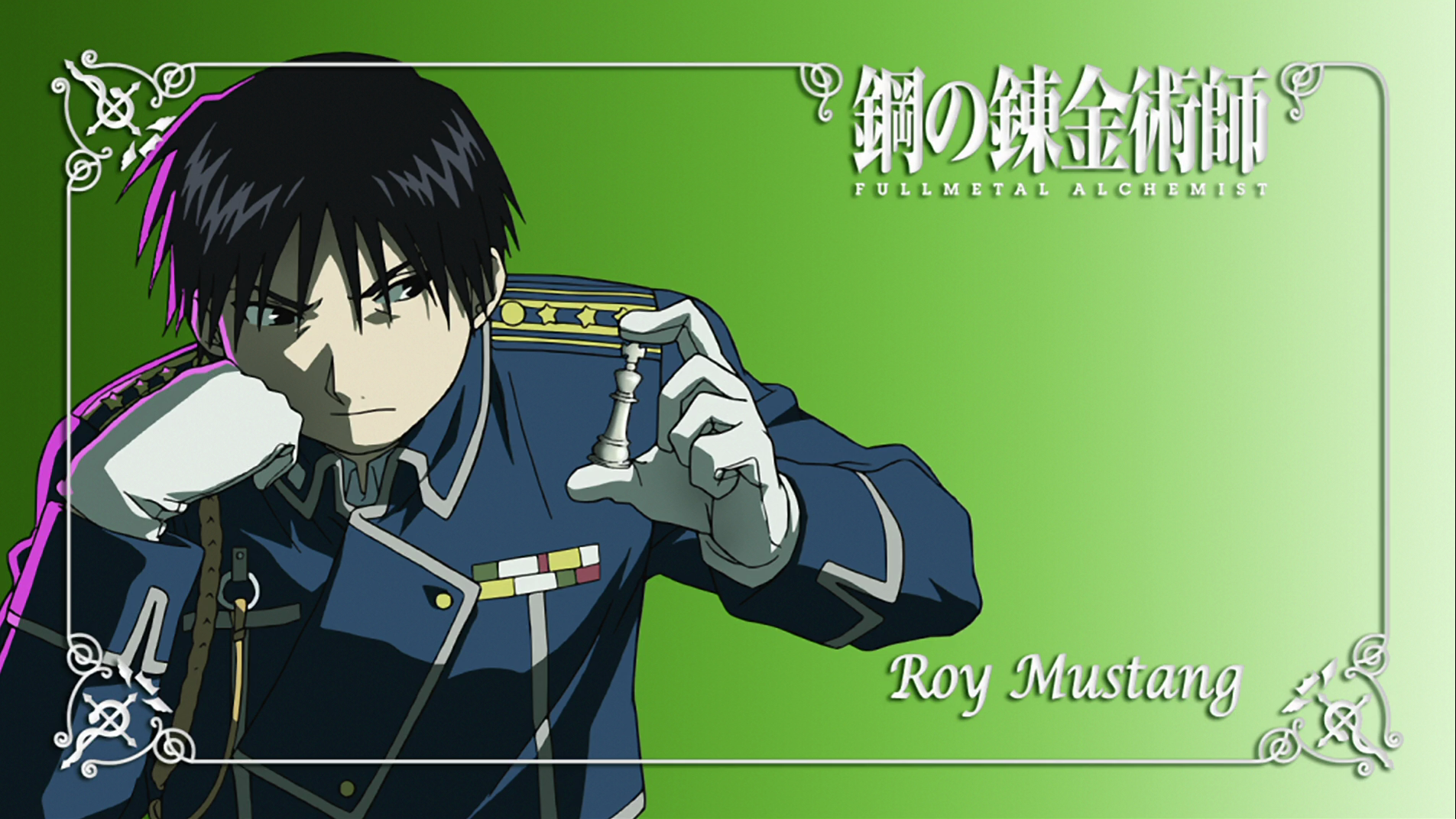 Roy Mustang from Fullmetal Alchemist holding a chess piece HD Wallpaper