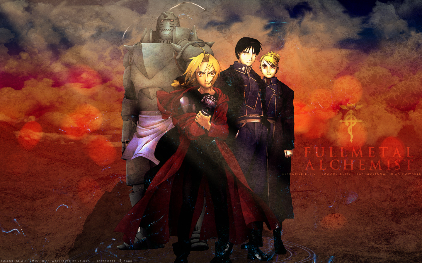 Fullmetal Alchemist characters Alphonse, Edward, Roy, and Riza HD Wallpaper