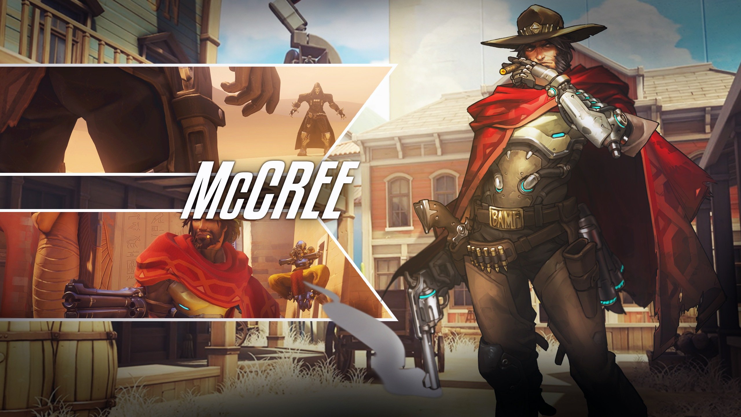 McCree from Overwatch in a Western town HD Wallpaper