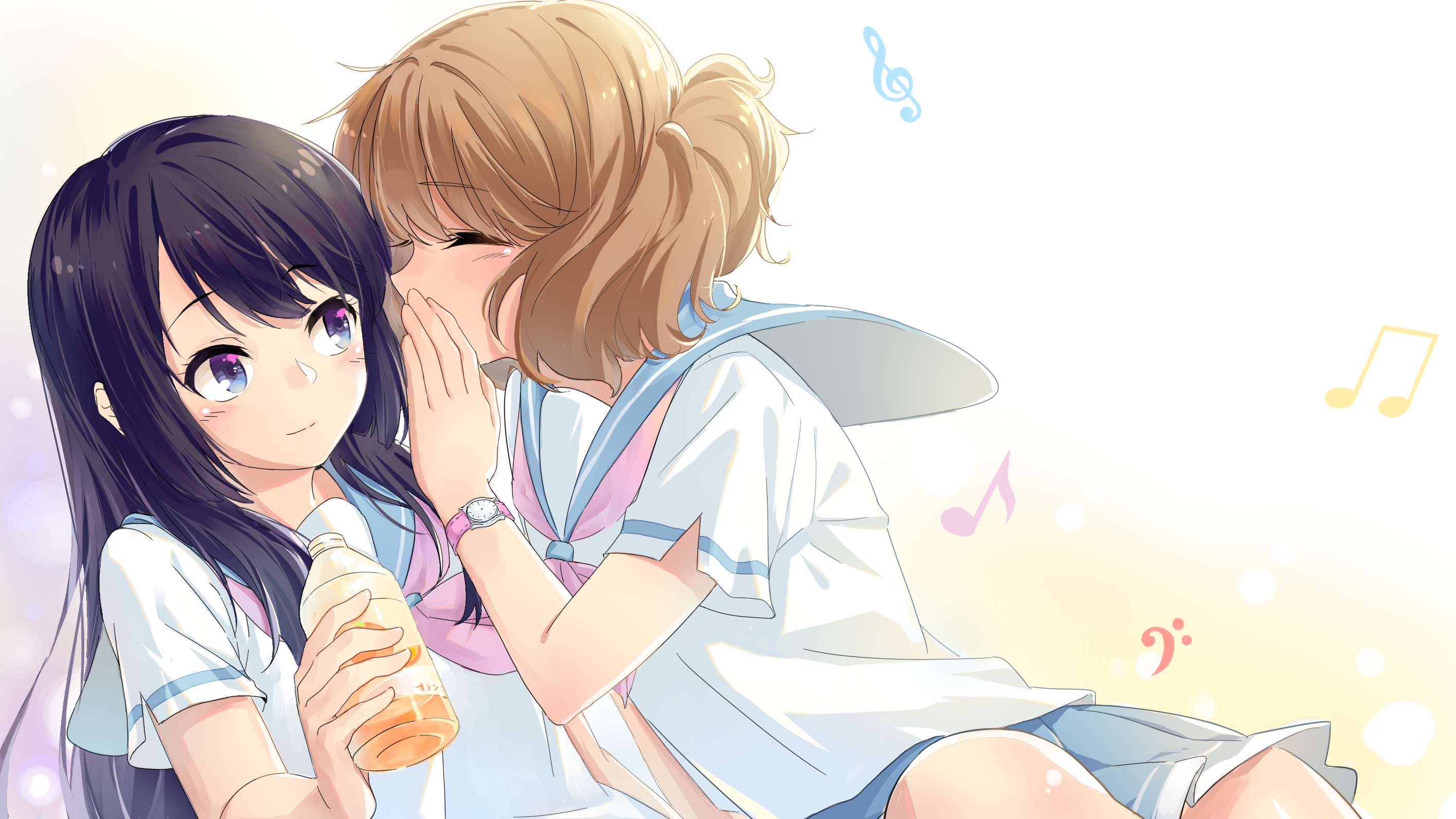 Two girls in school uniforms sharing a secret HD Wallpaper