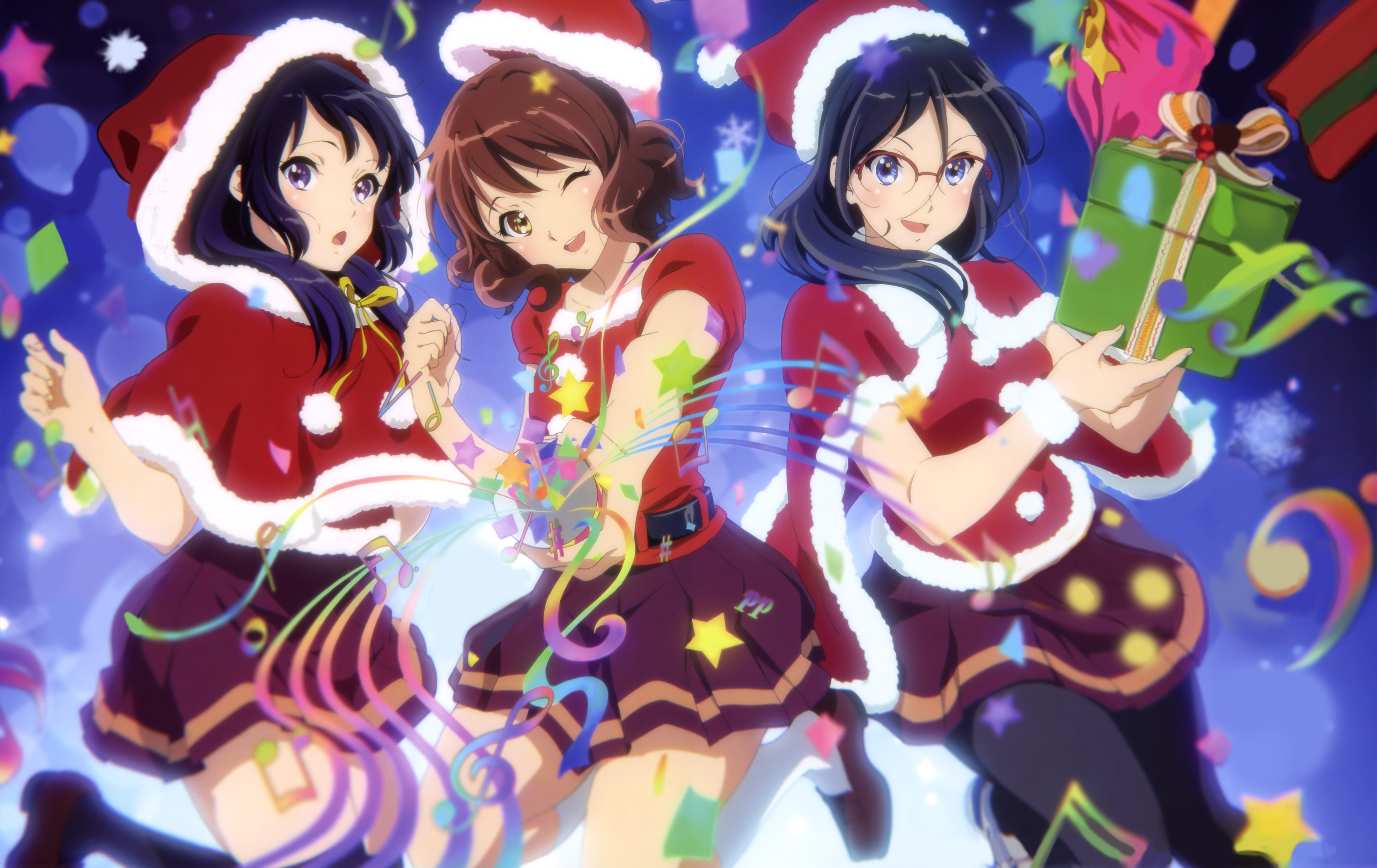 Kumiko Oumae and friends in Christmas outfits HD Wallpaper