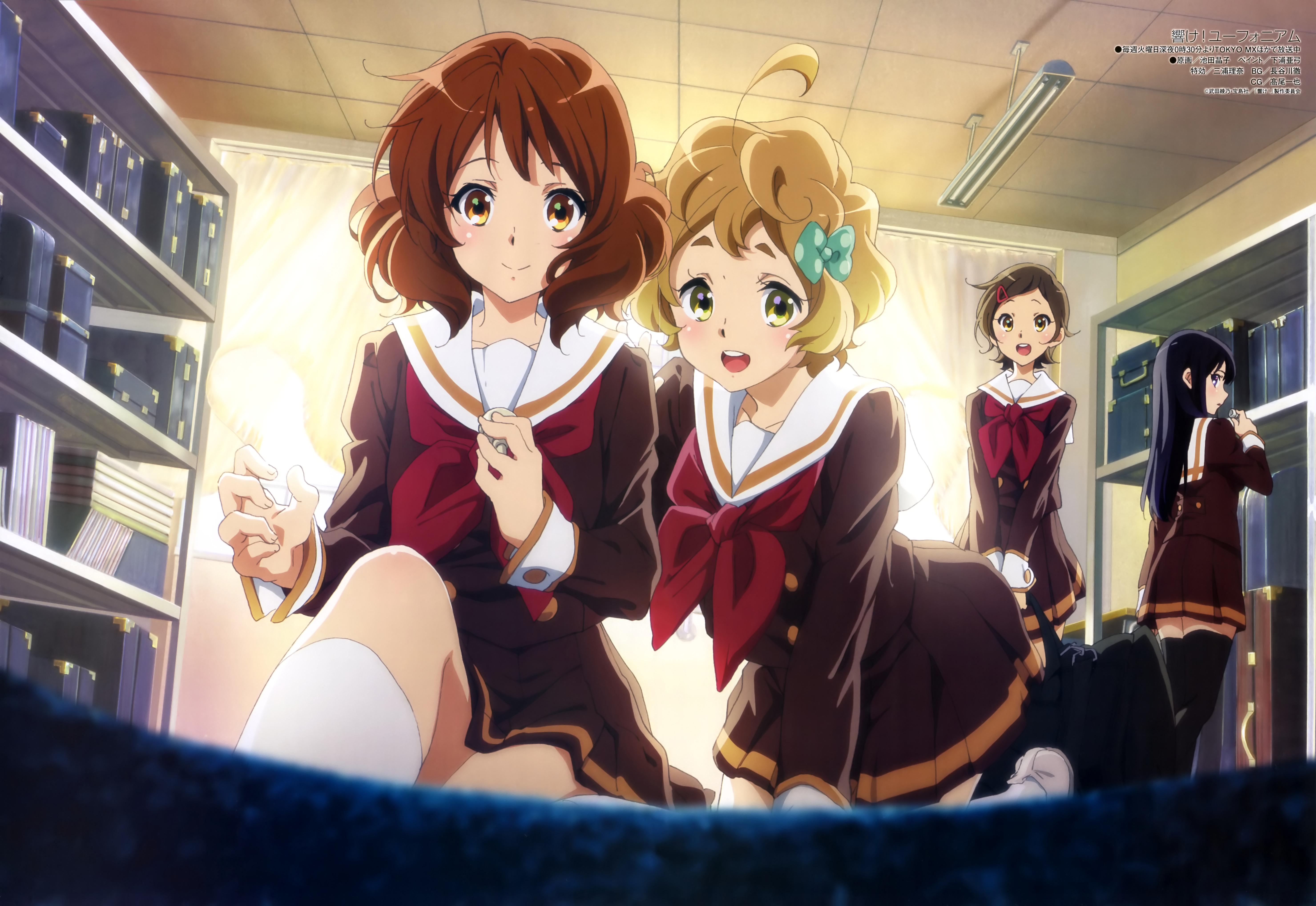 Kumiko Oumae and friends in a library HD Wallpaper