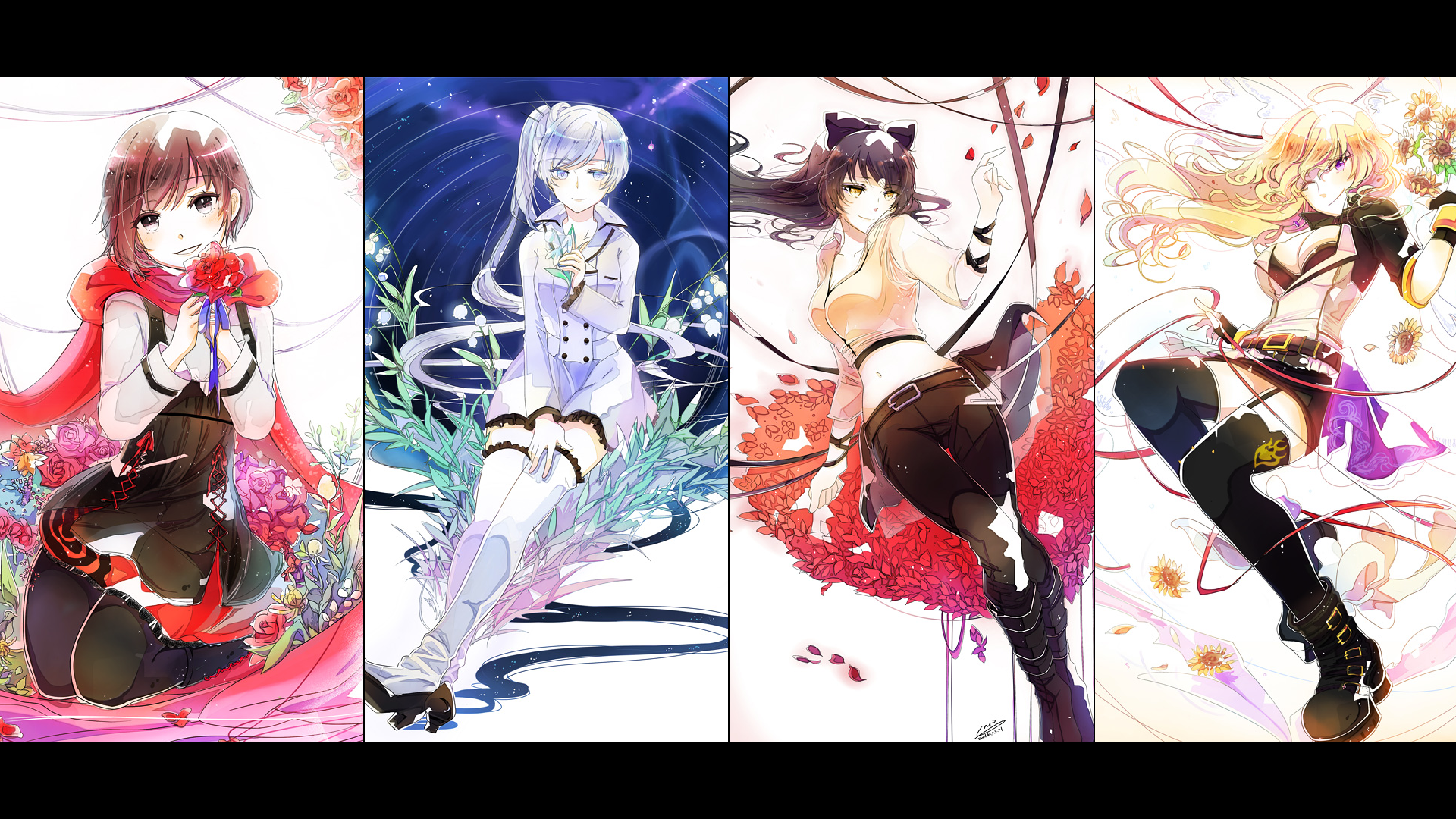 RWBY Team RWBY with Flowers HD Wallpaper
