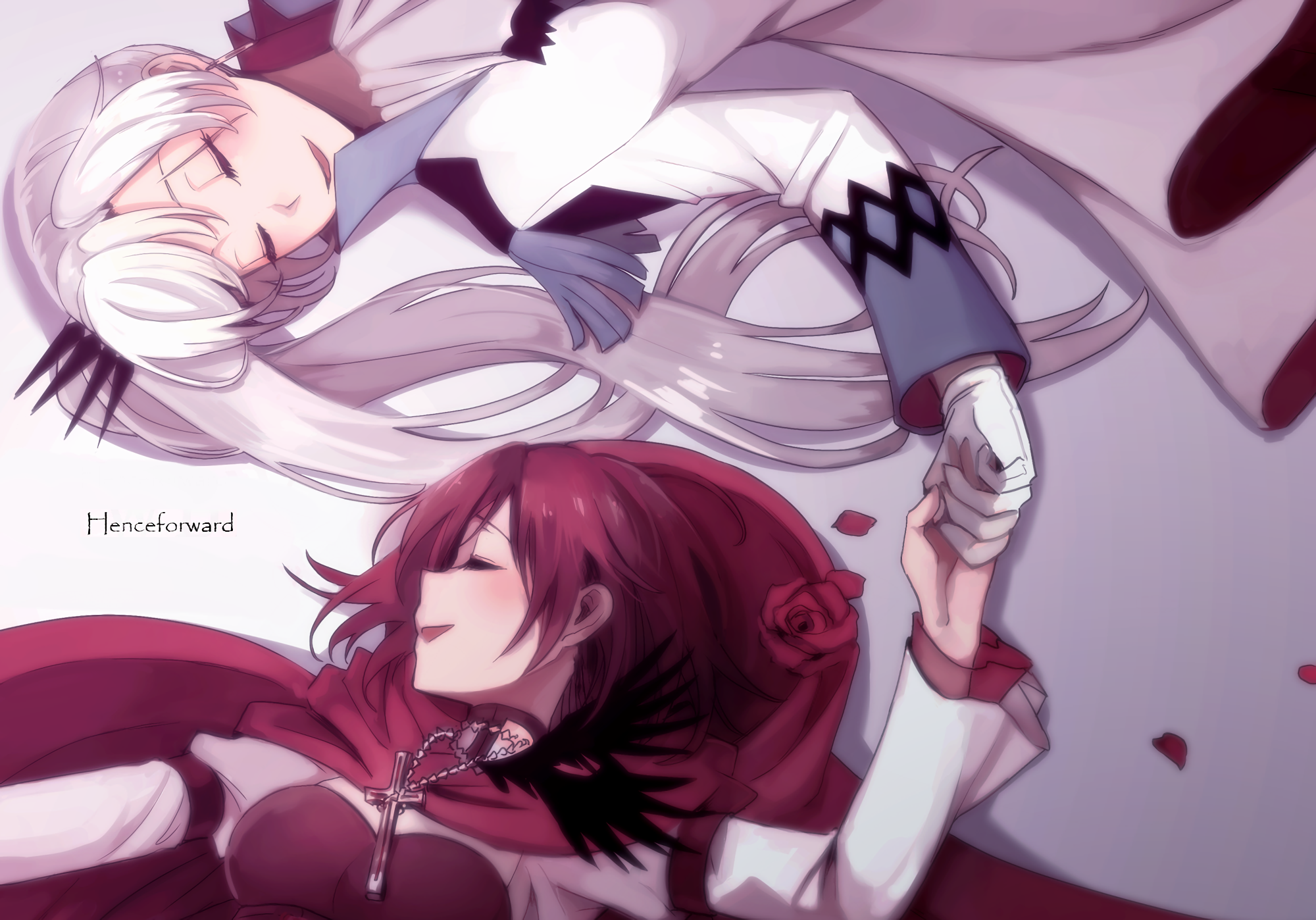 Weiss Schnee and Ruby Rose holding hands HD Wallpaper