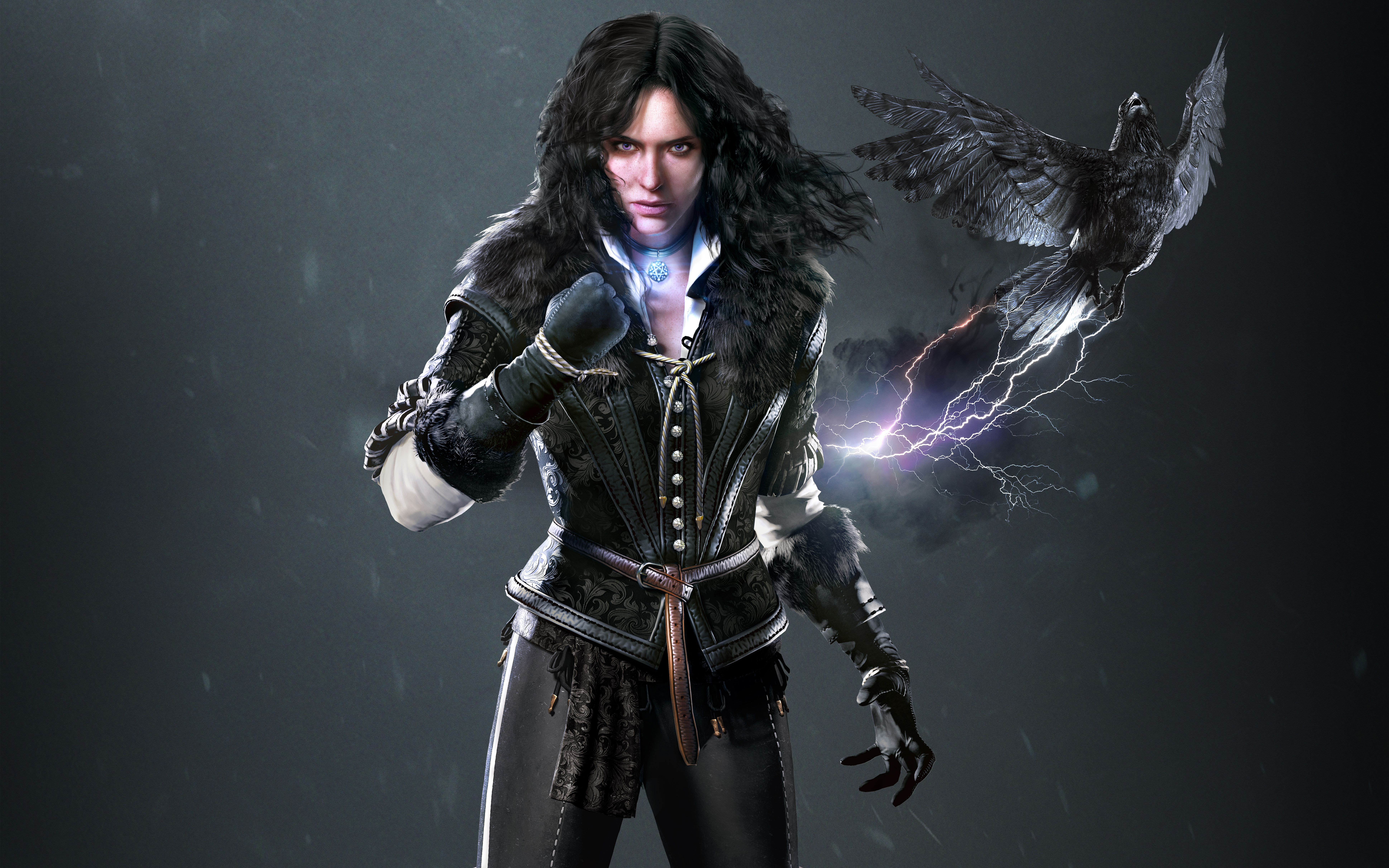 Yennefer of Vengerberg with a raven and lightning HD Wallpaper