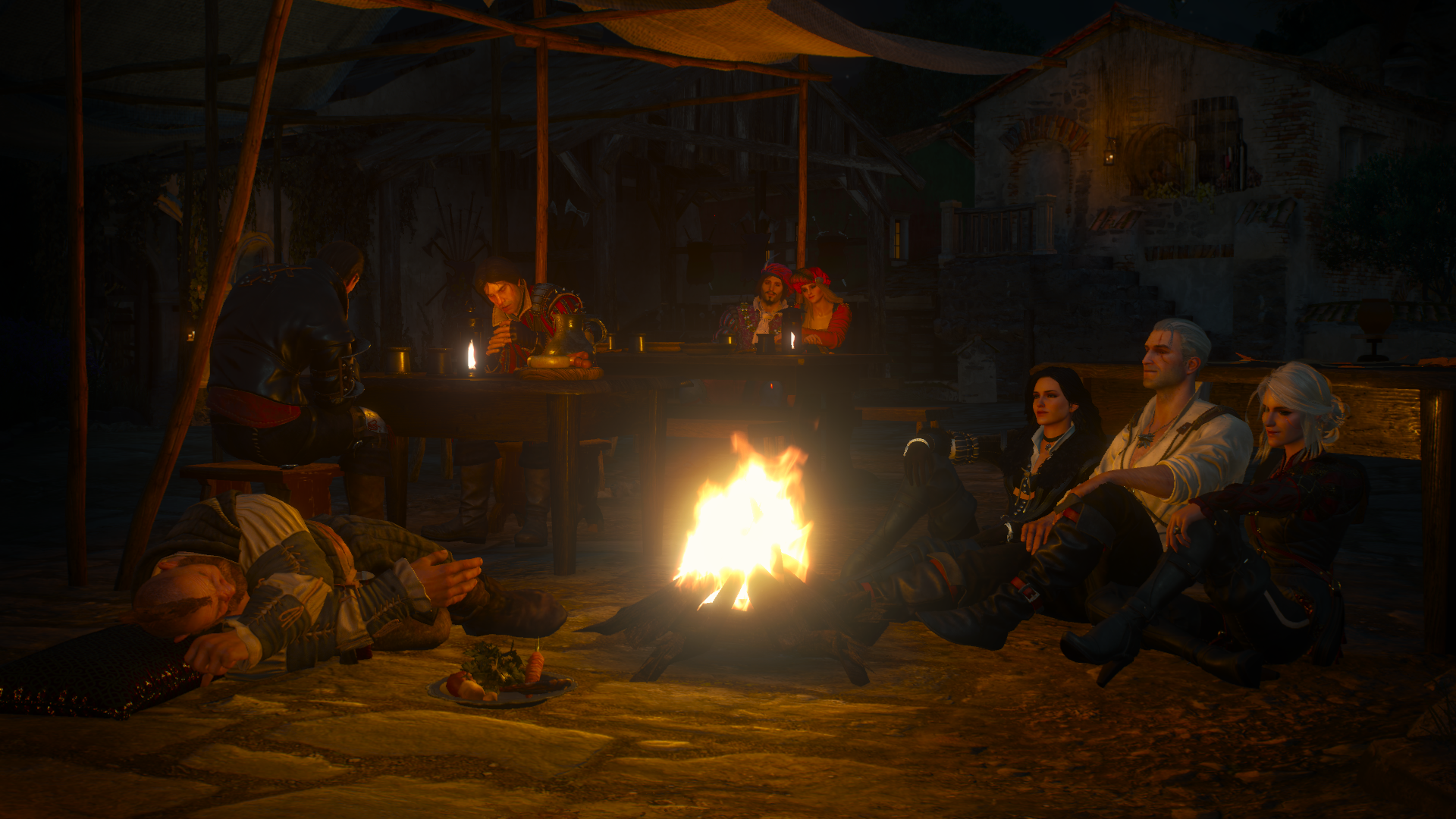 The Witcher 3: Wild Hunt characters by campfire HD Wallpaper