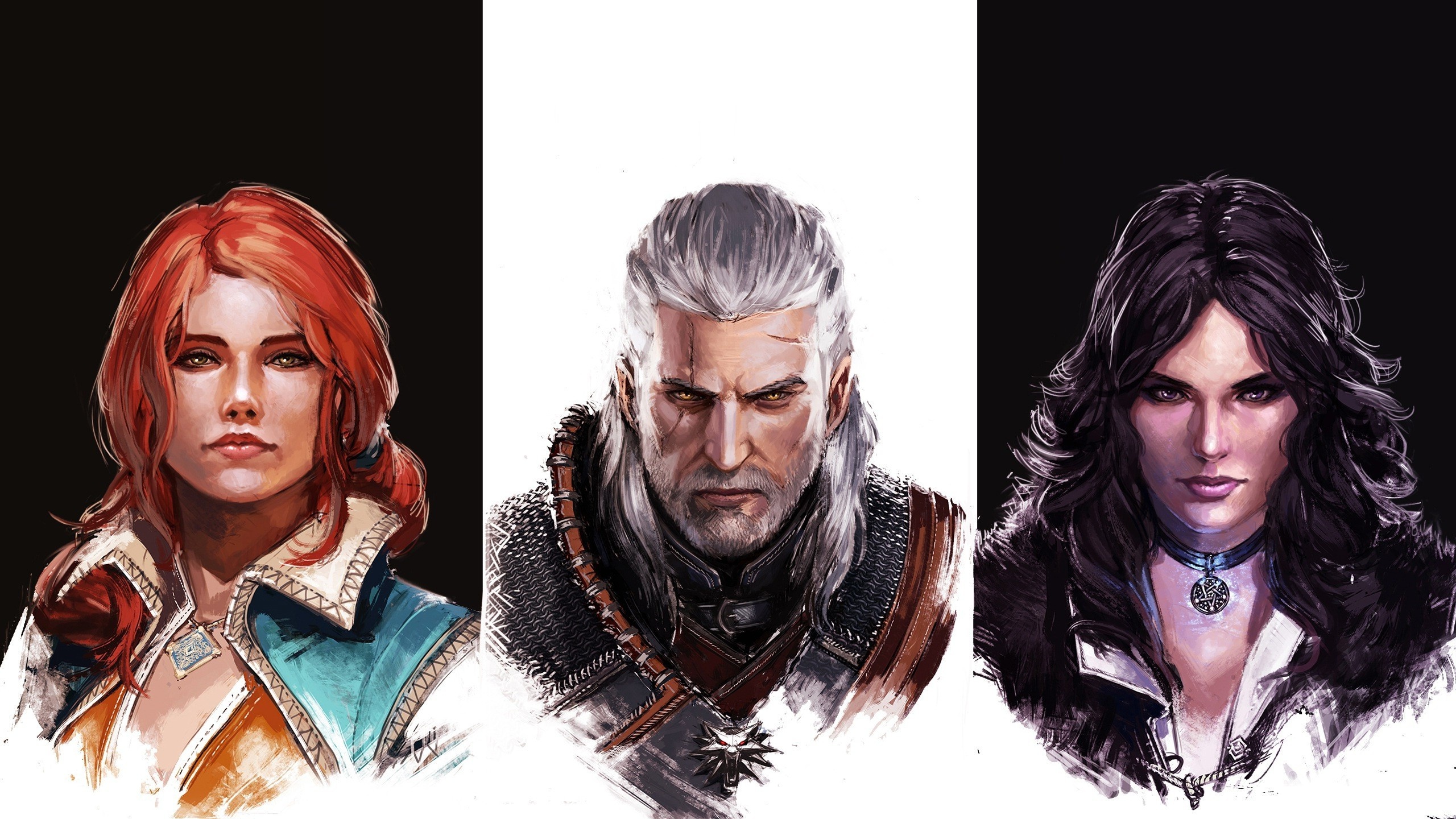 The Witcher Characters: Geralt, Yennefer, and Triss HD Wallpaper