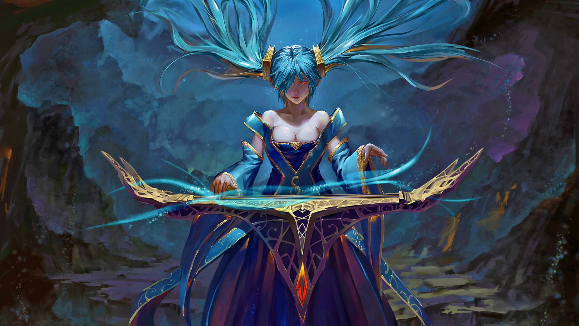 Sona from League of Legends playing an instrument HD Wallpaper