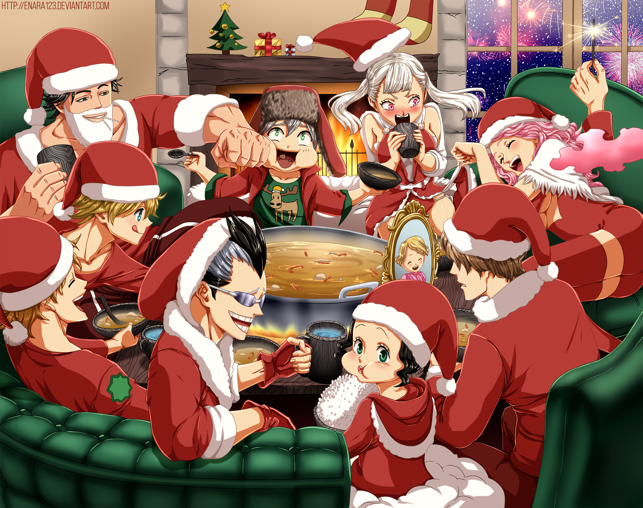 Black Clover characters celebrating Christmas HD Wallpaper