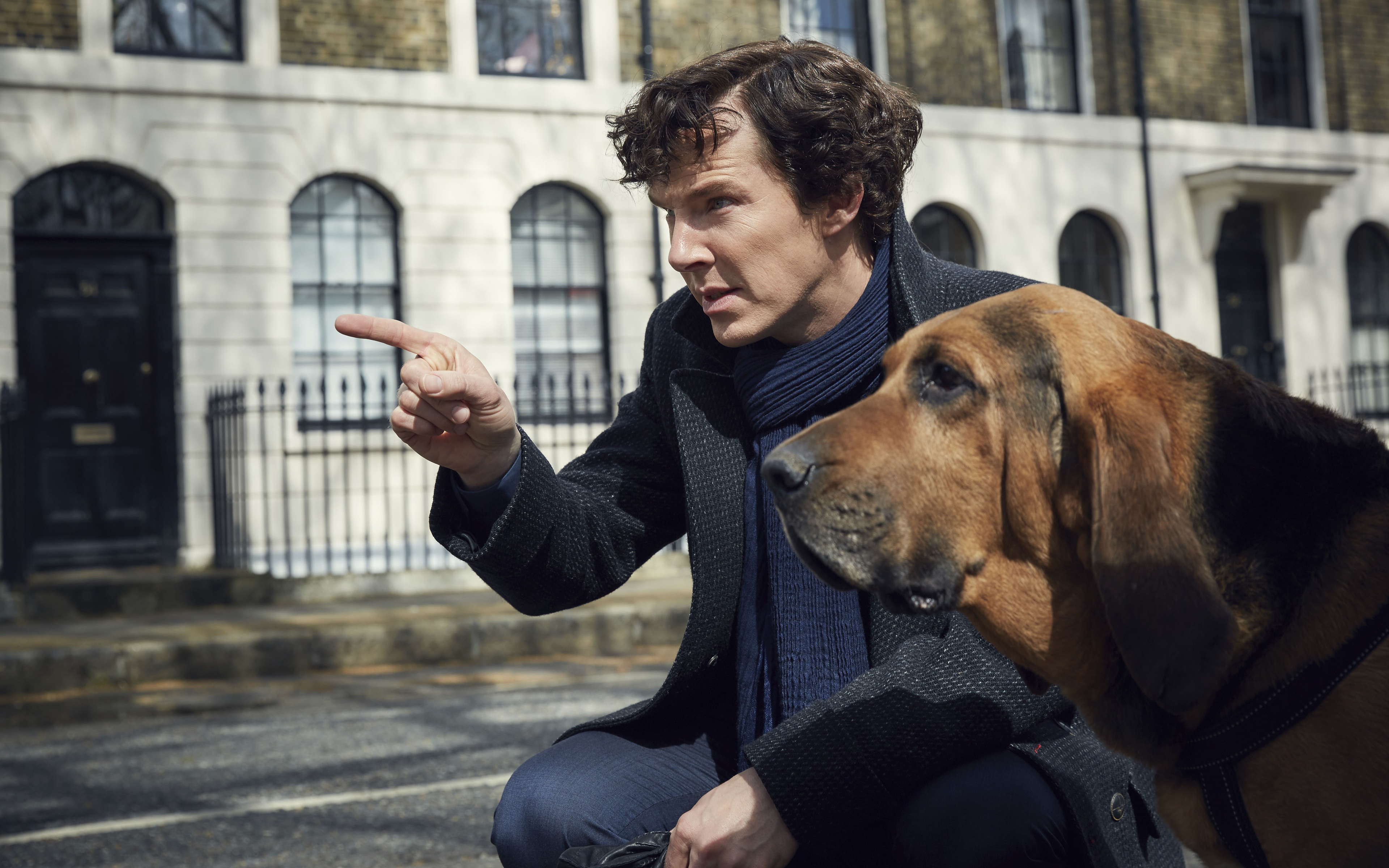 Sherlock Holmes with a Bloodhound HD Wallpaper