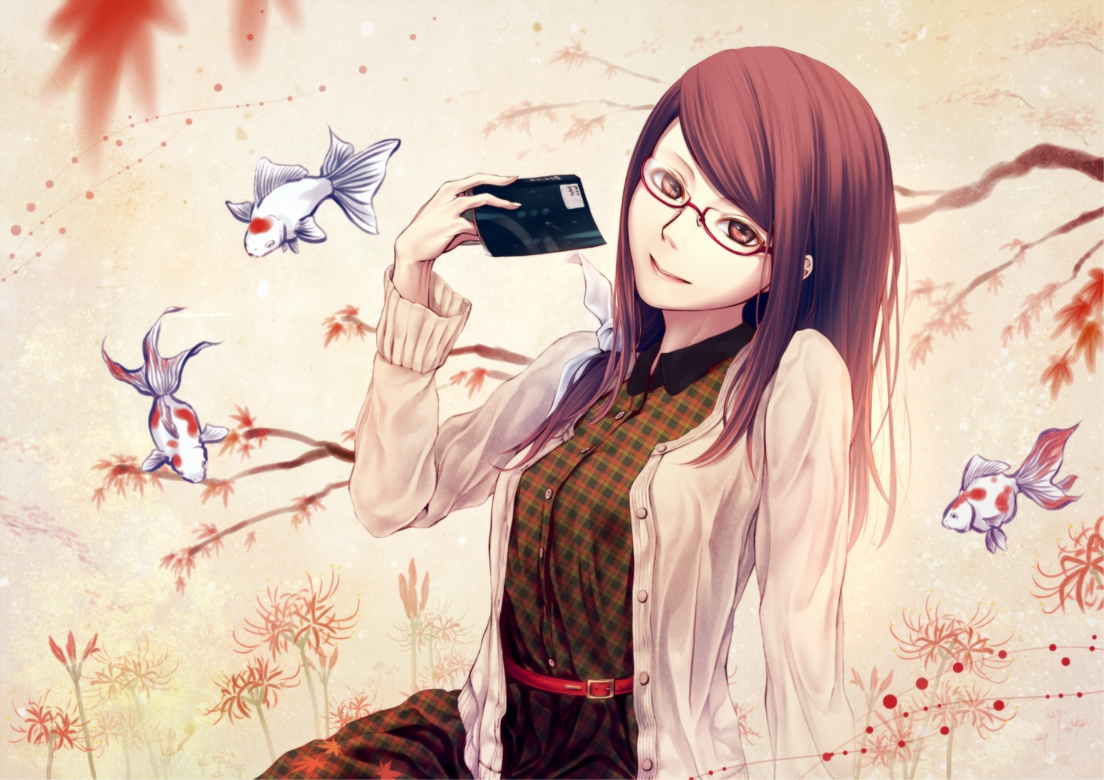 Rize Kamishiro holding a credit card with goldfish HD Wallpaper