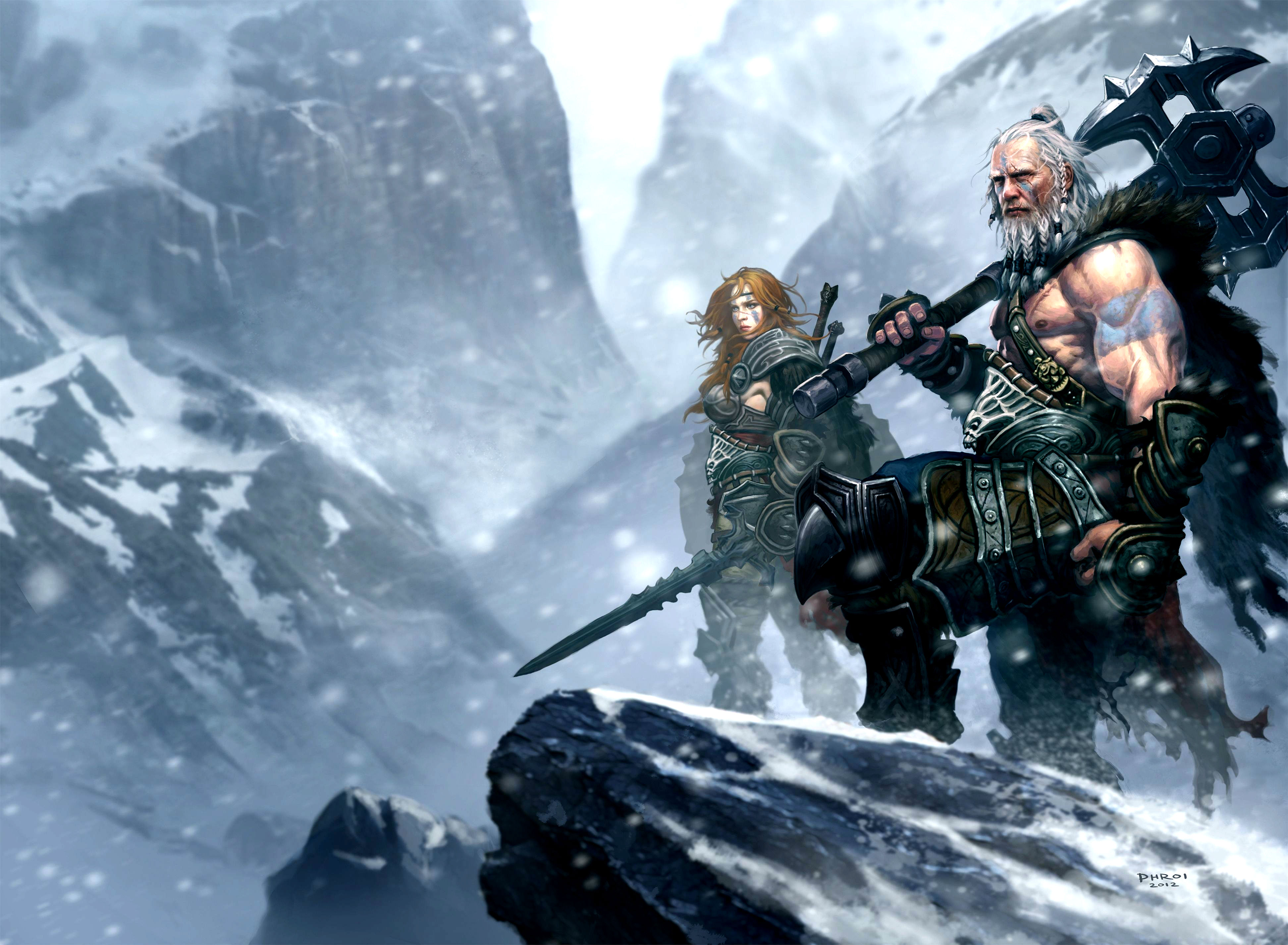 Barbarians from Diablo III in snowy mountains HD Wallpaper