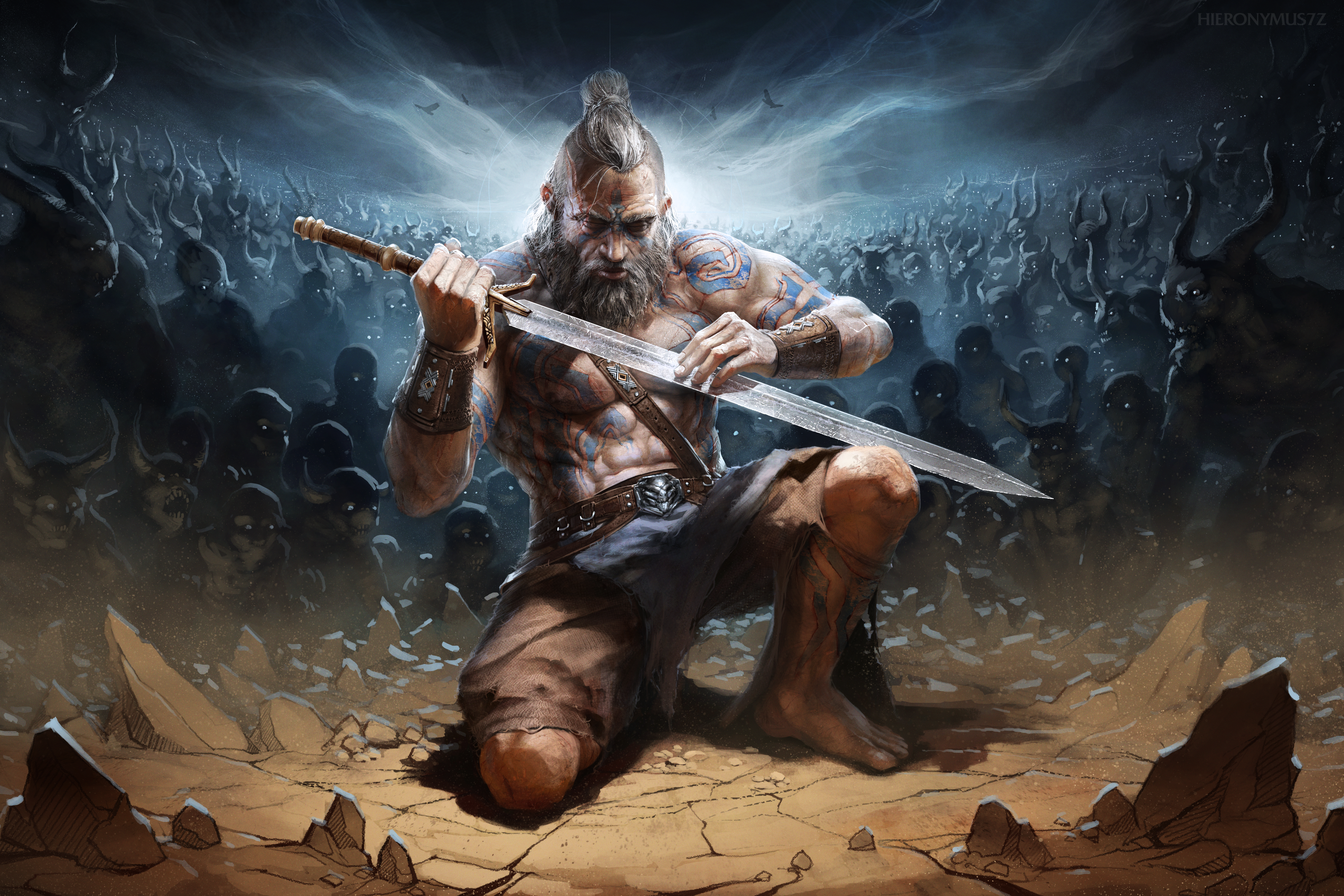 Barbarian from Diablo III with a sword and horde HD Wallpaper
