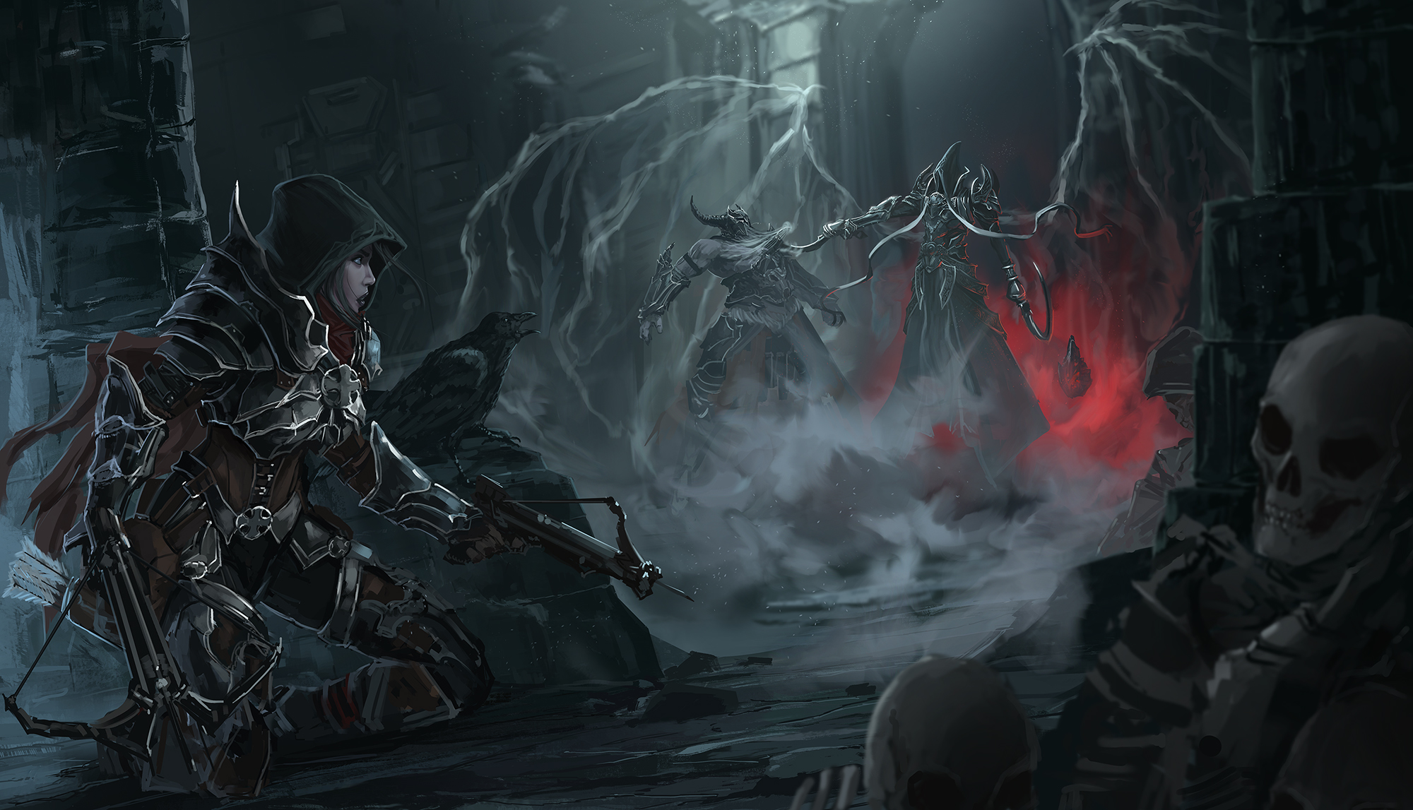 Diablo III Barbarian in a dark dungeon with enemies HD Wallpaper