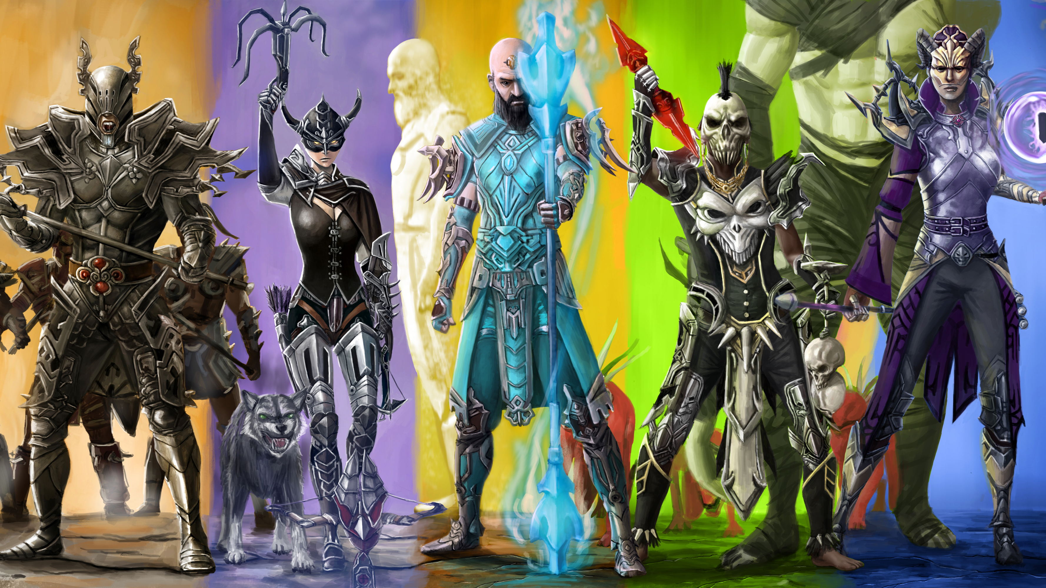 Fantasy characters with armor and weapons HD Wallpaper