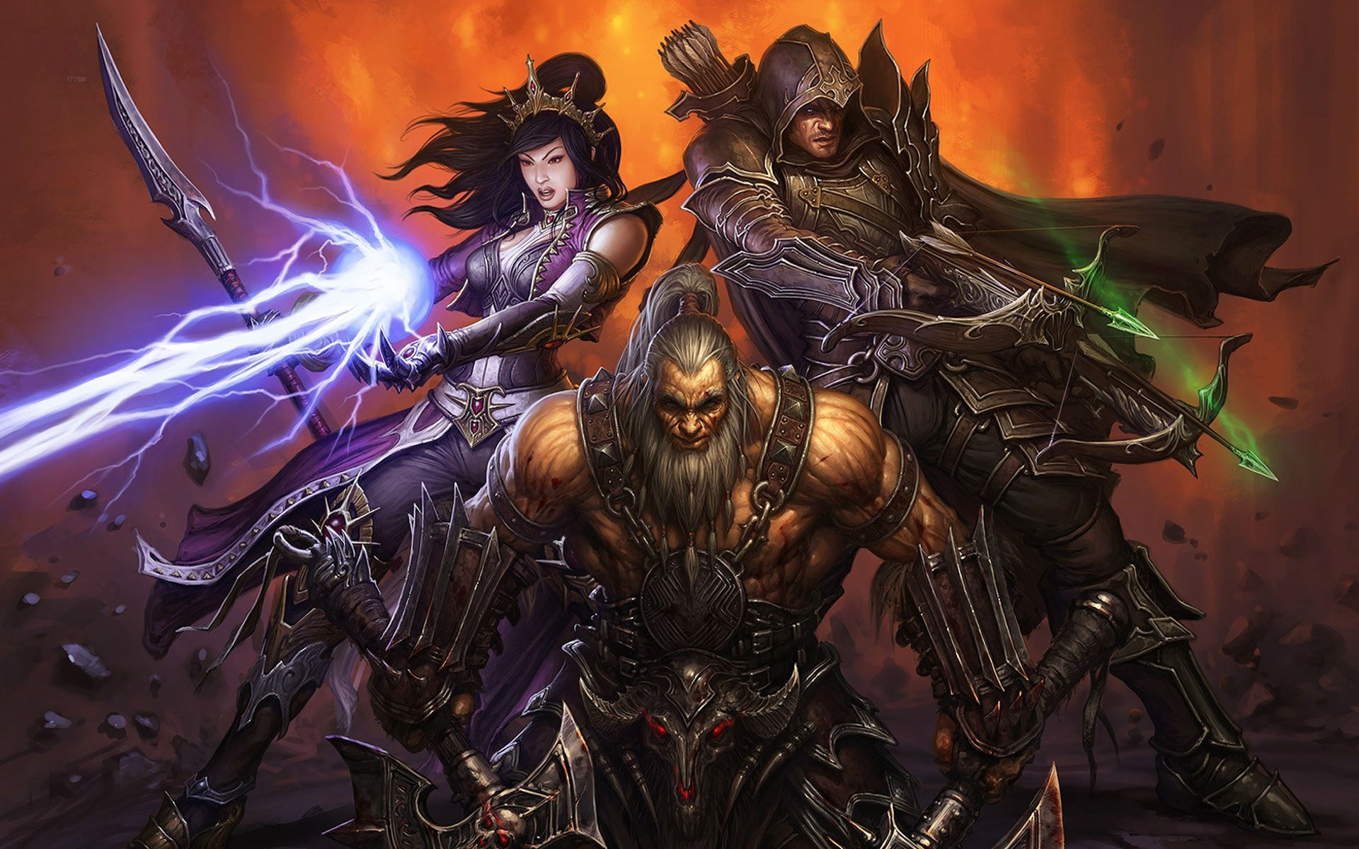 Barbarian from Diablo III with two other characters HD Wallpaper