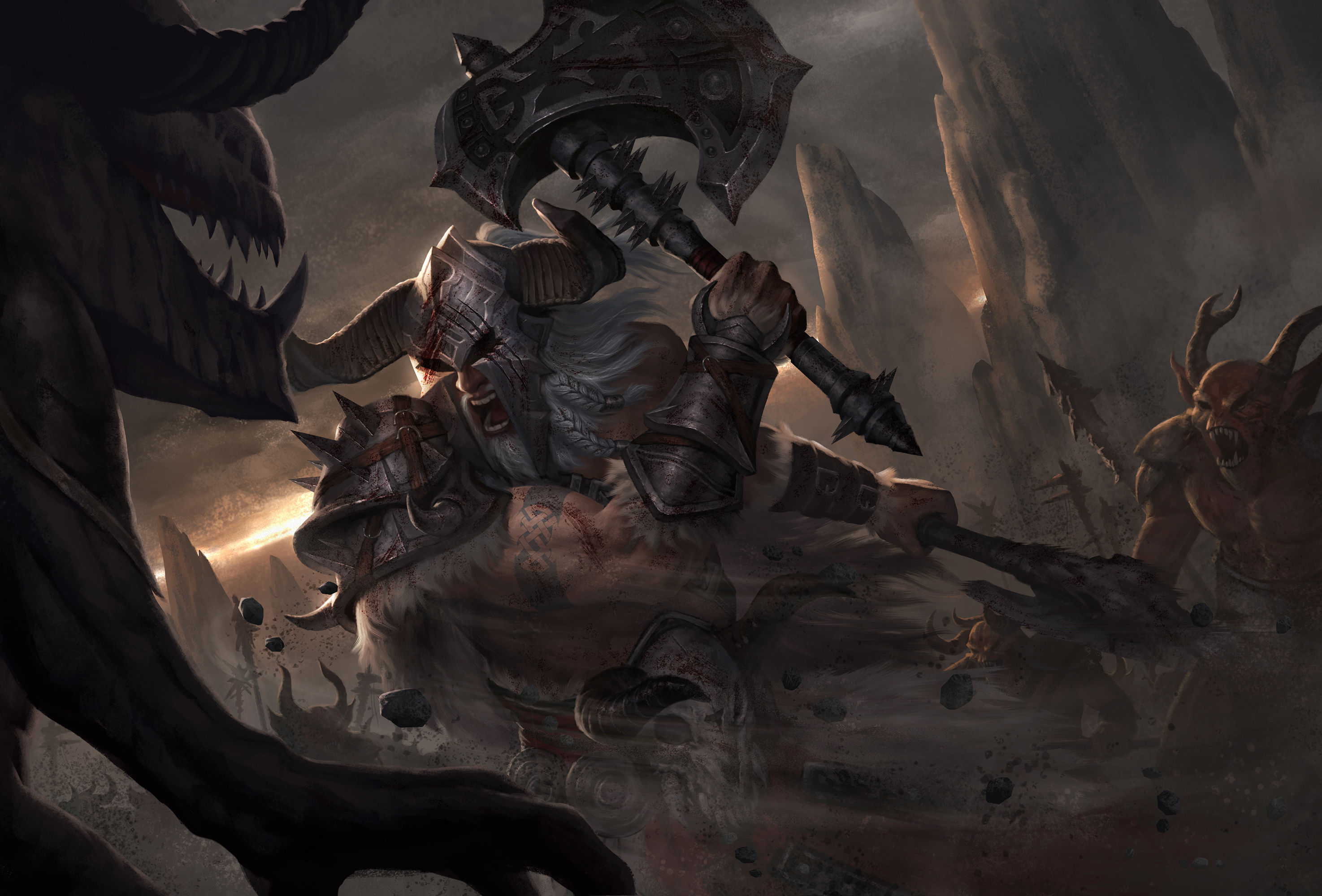 Barbarian from Diablo III in battle HD Wallpaper