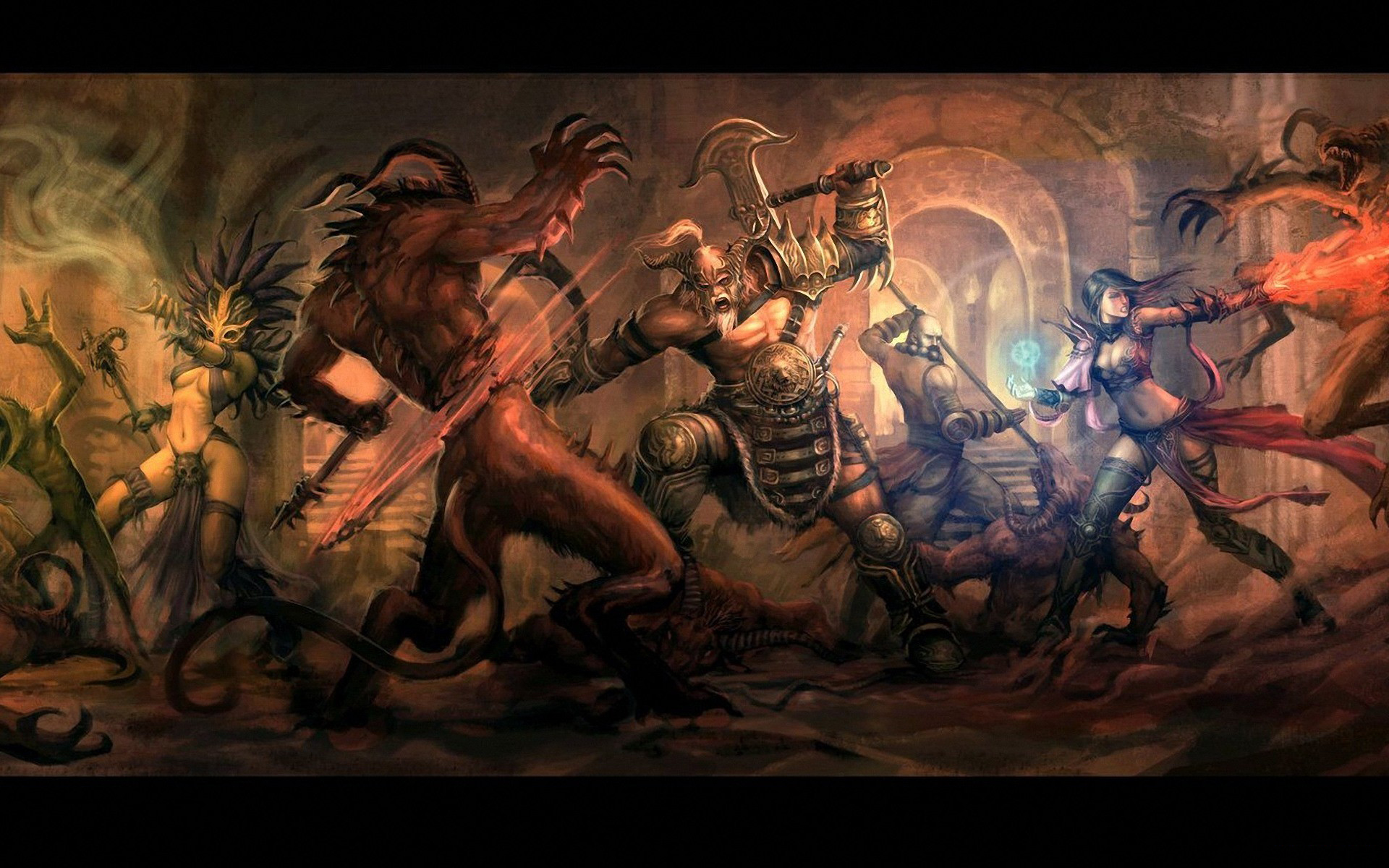 Barbarian and demons fighting in Diablo III HD Wallpaper