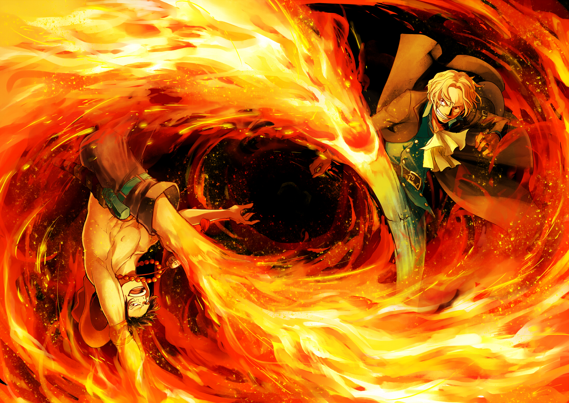 Sabo and Ace from One Piece surrounded by fire HD Wallpaper