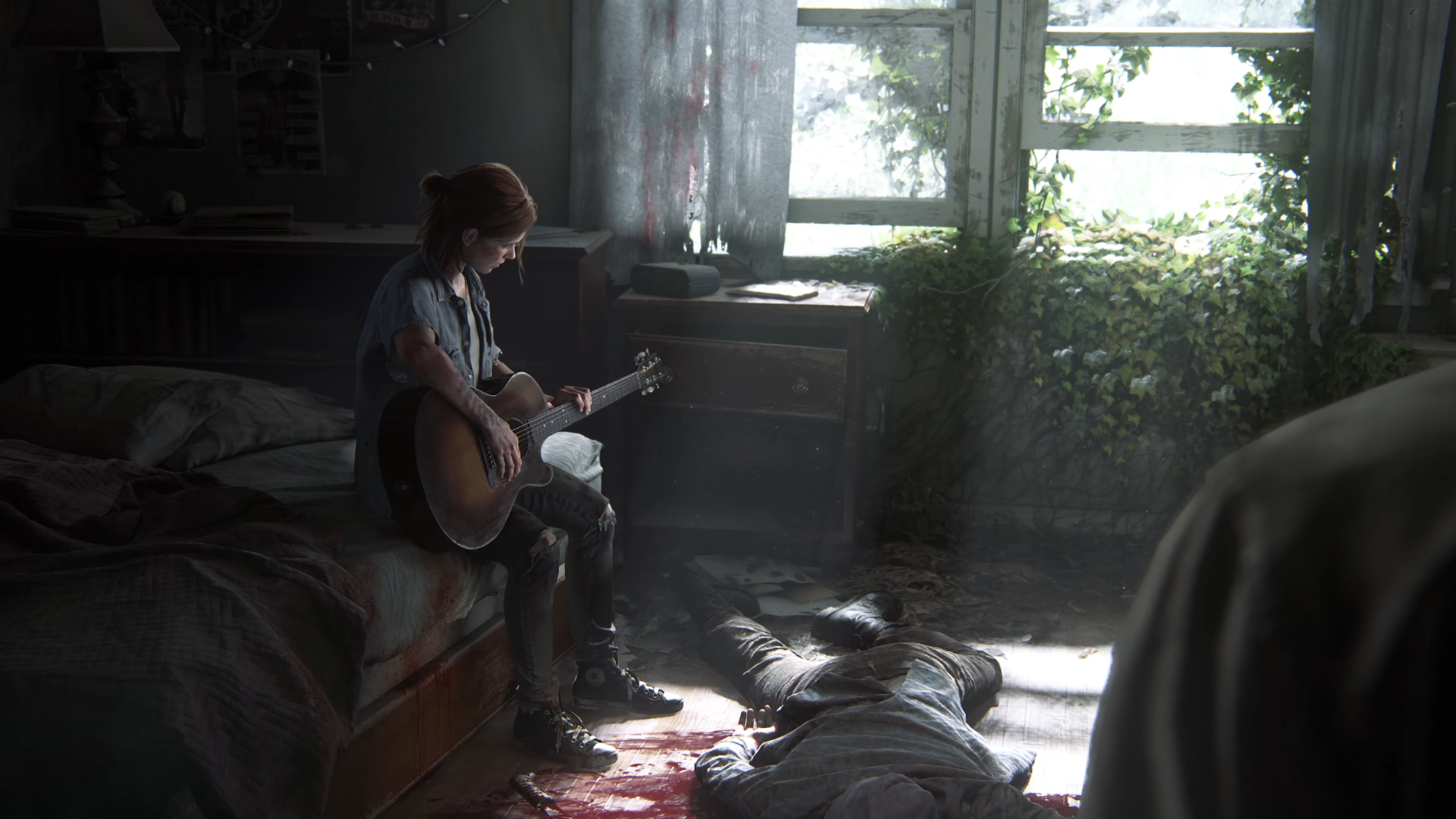 Ellie from The Last of Us playing guitar HD Wallpaper
