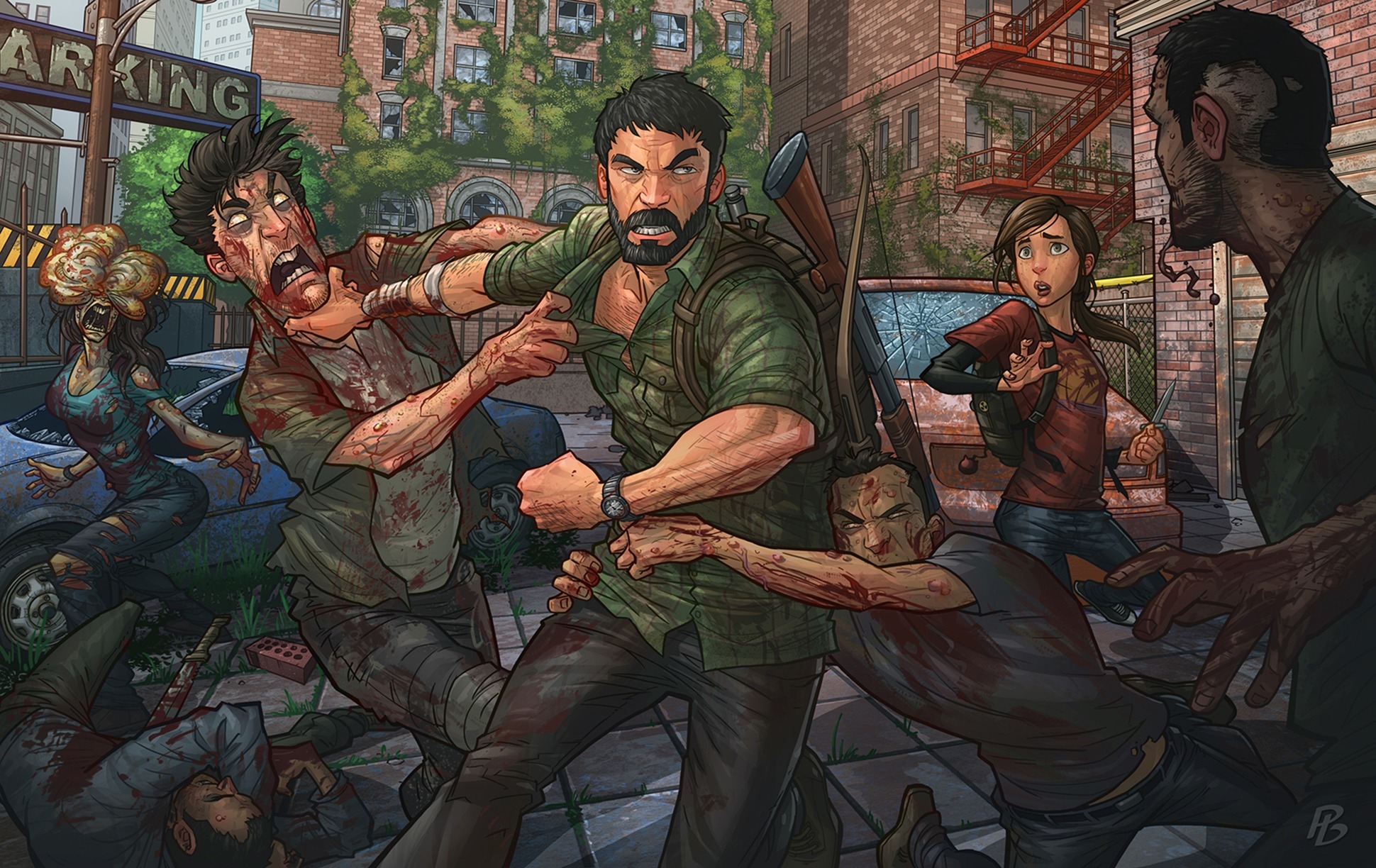 Joel and Ellie fighting infected in The Last of Us HD Wallpaper