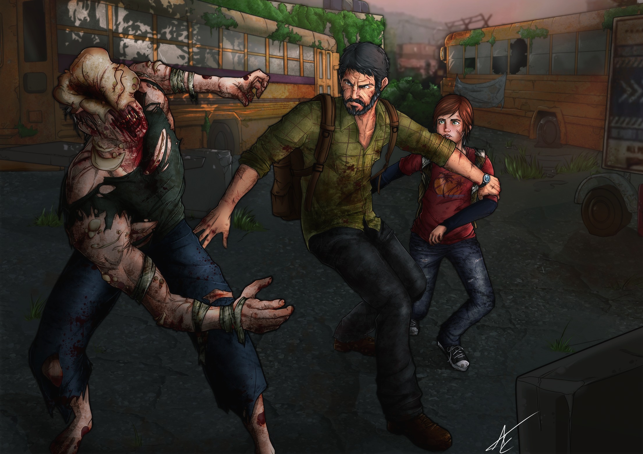 Joel and Ellie fighting a Clicker from The Last of Us HD Wallpaper