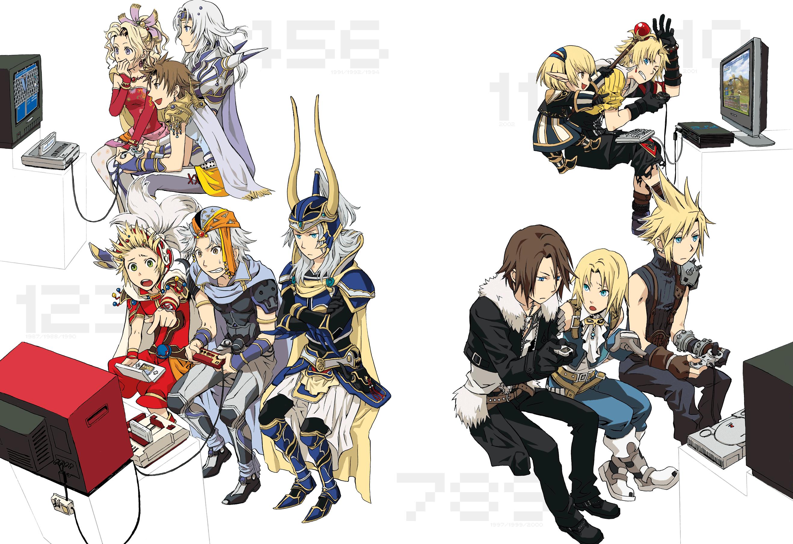 Final Fantasy characters playing video games HD Wallpaper