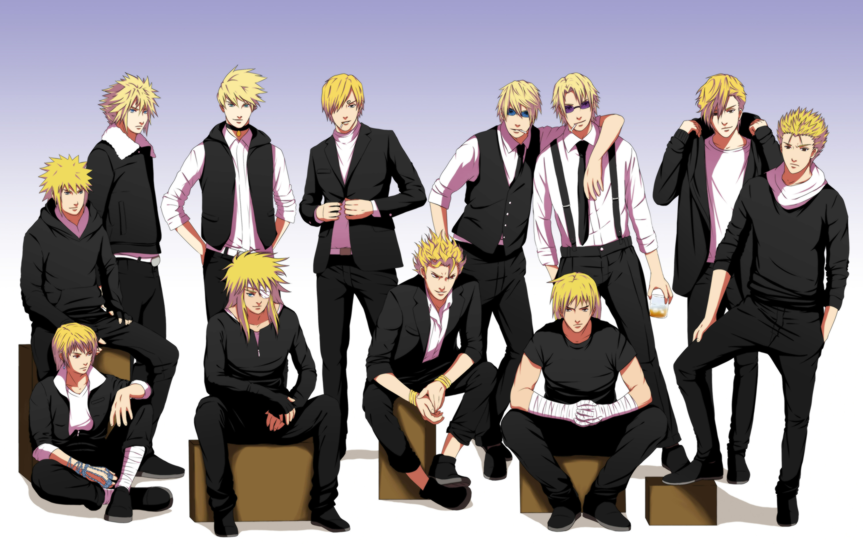Group of Cloud Strife characters in black outfits HD Wallpaper