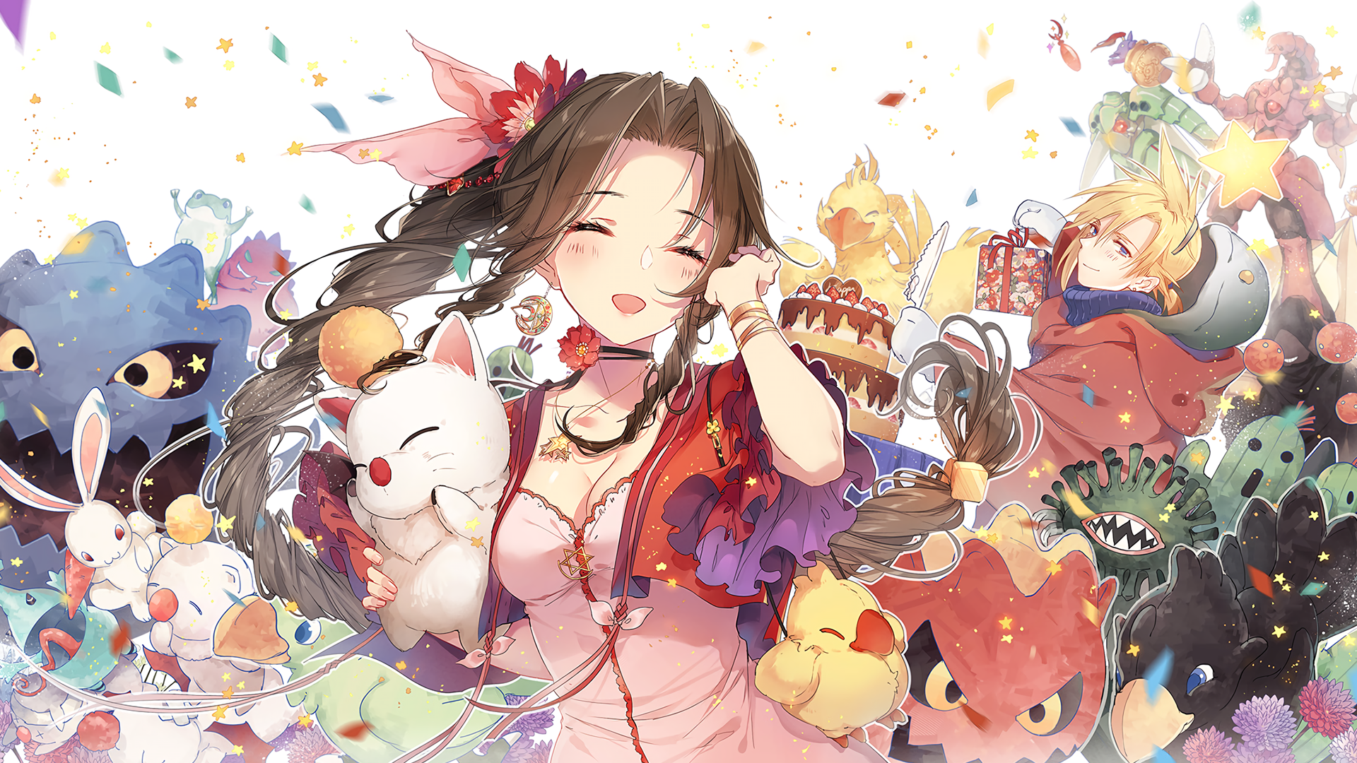 Aerith and Cloud from Final Fantasy with monsters HD Wallpaper