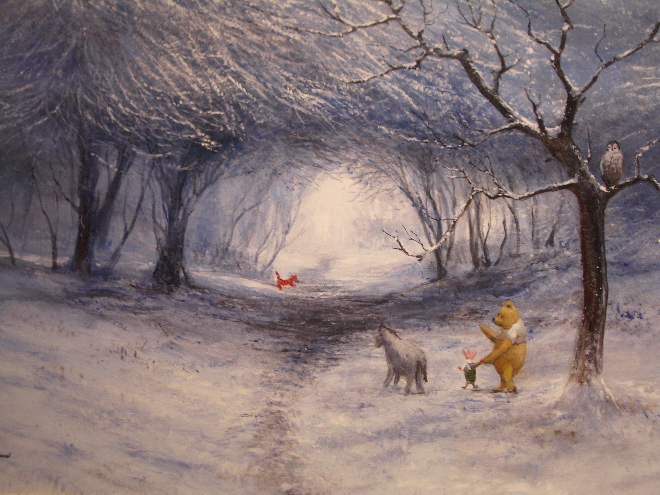 Winnie the Pooh in a Snowy Forest HD Wallpaper