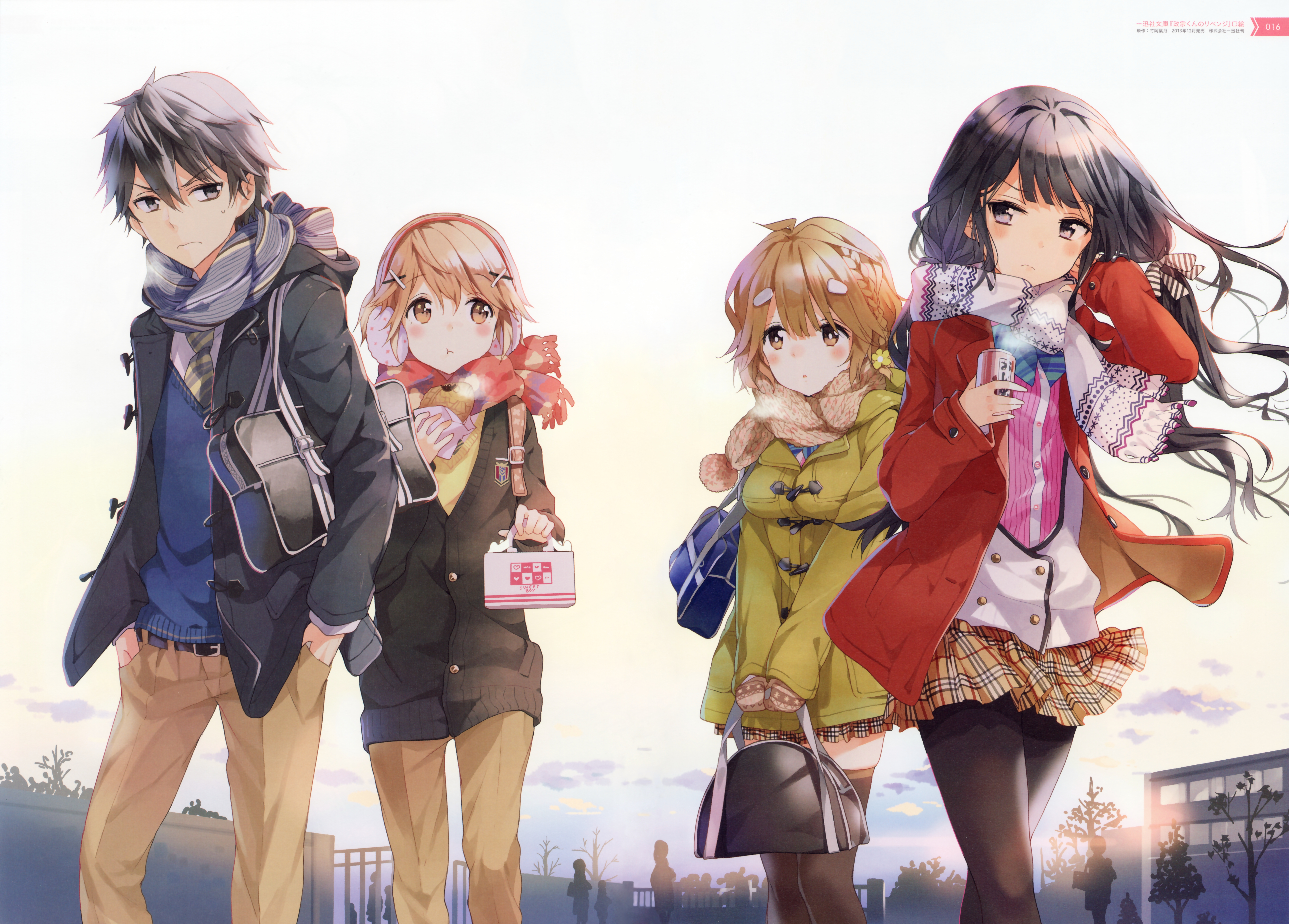 Aki Adagaki and friends in winter coats HD Wallpaper