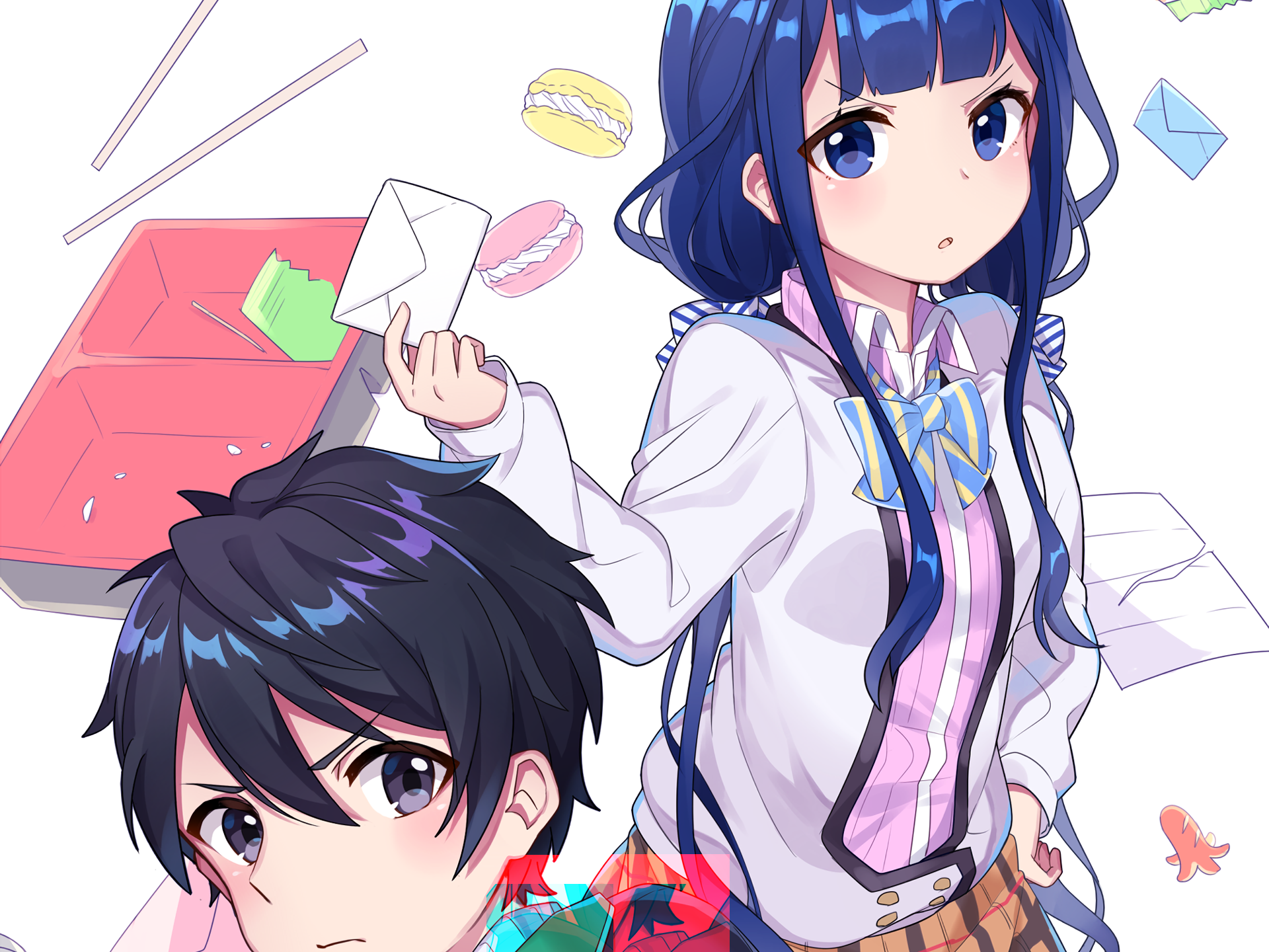 Aki Adagaki with a boy and a bento box HD Wallpaper