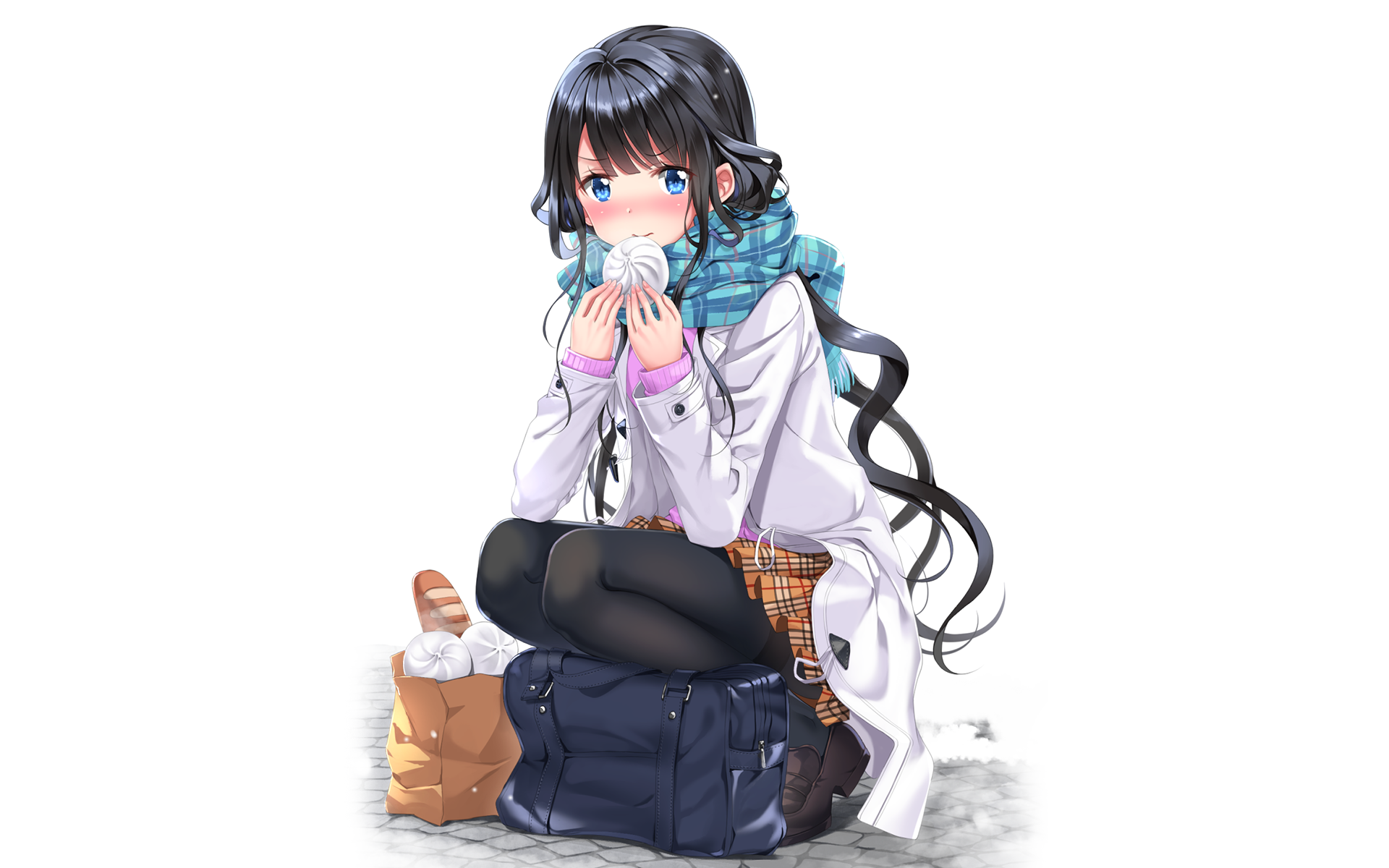 Aki Adagaki eating a bun HD Wallpaper