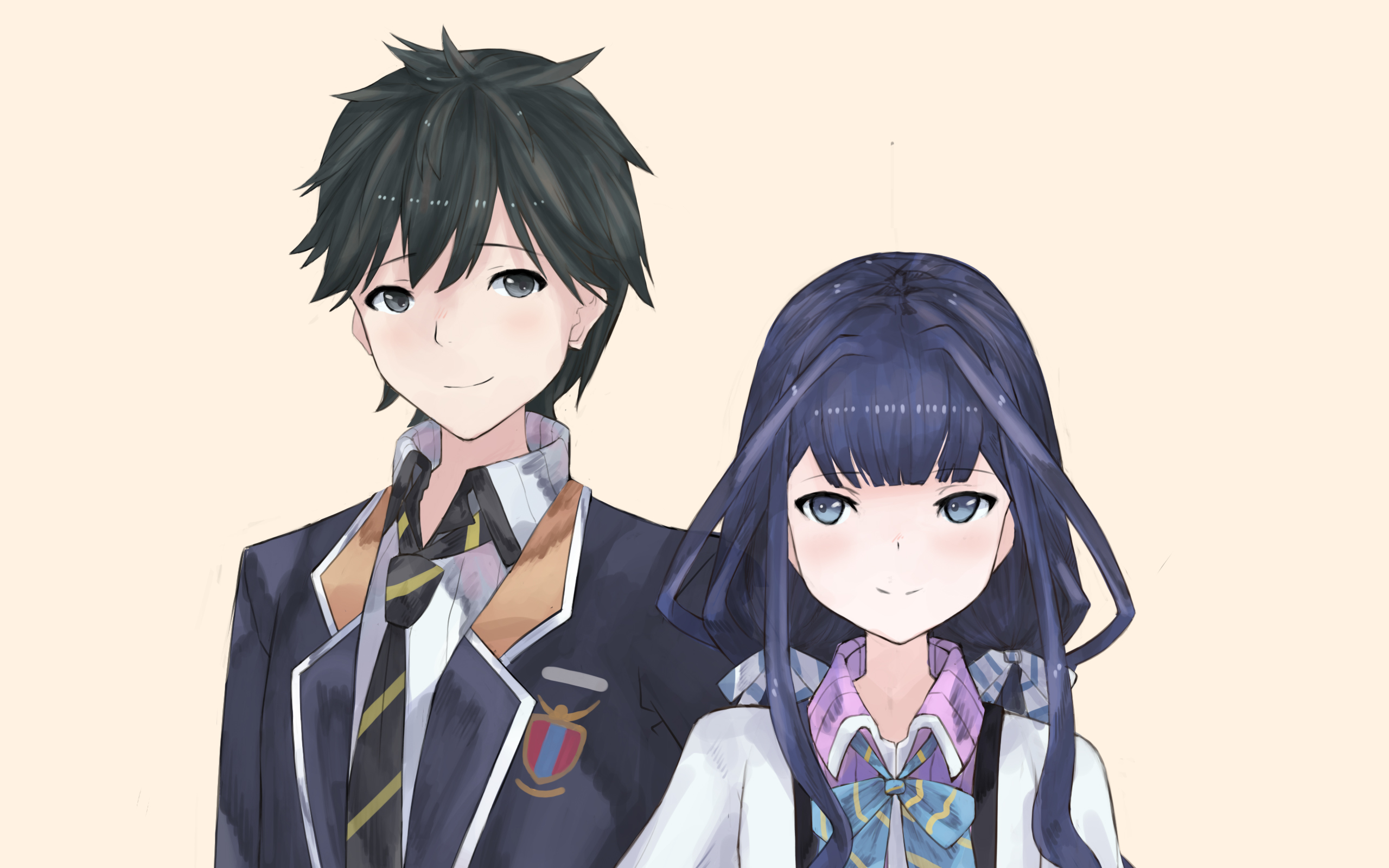 Aki Adagaki and a boy in school uniforms HD Wallpaper