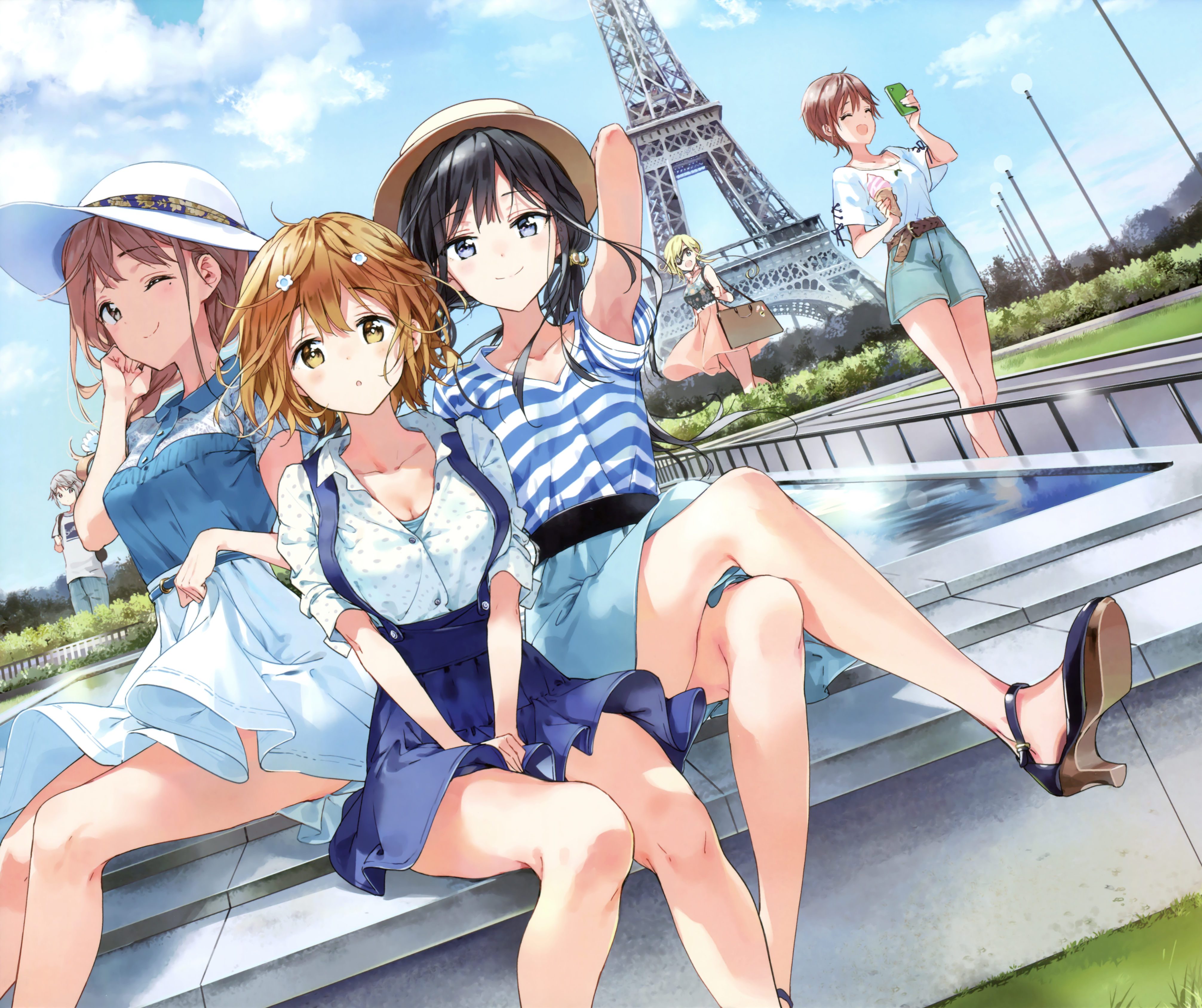 Girls in Paris near Eiffel Tower HD Wallpaper