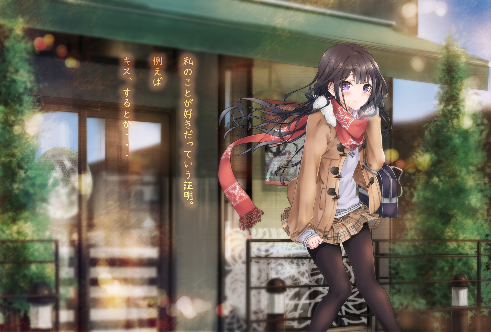 Girl in winter coat with scarf HD Wallpaper