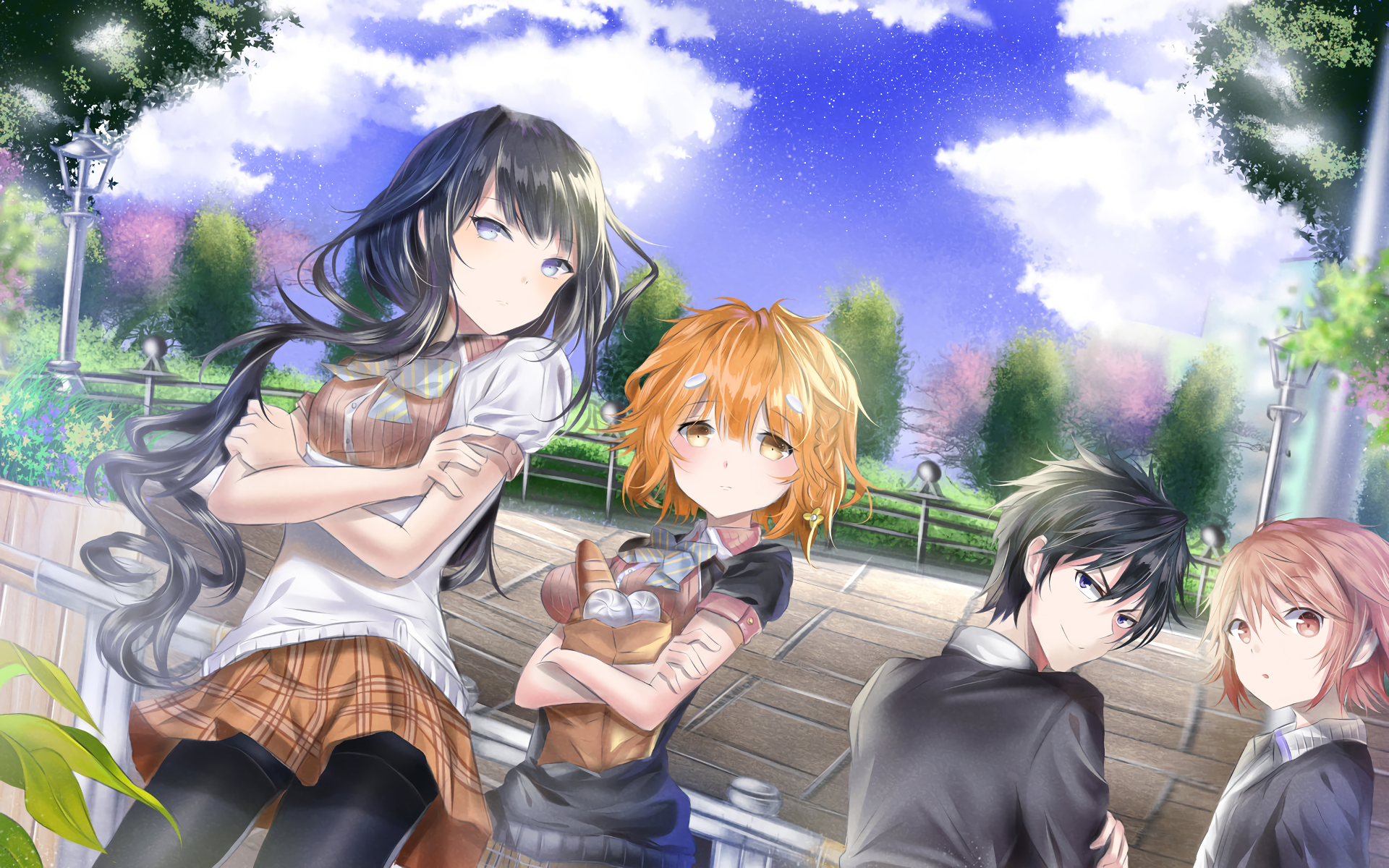 Aki Adagaki and friends in a park HD Wallpaper