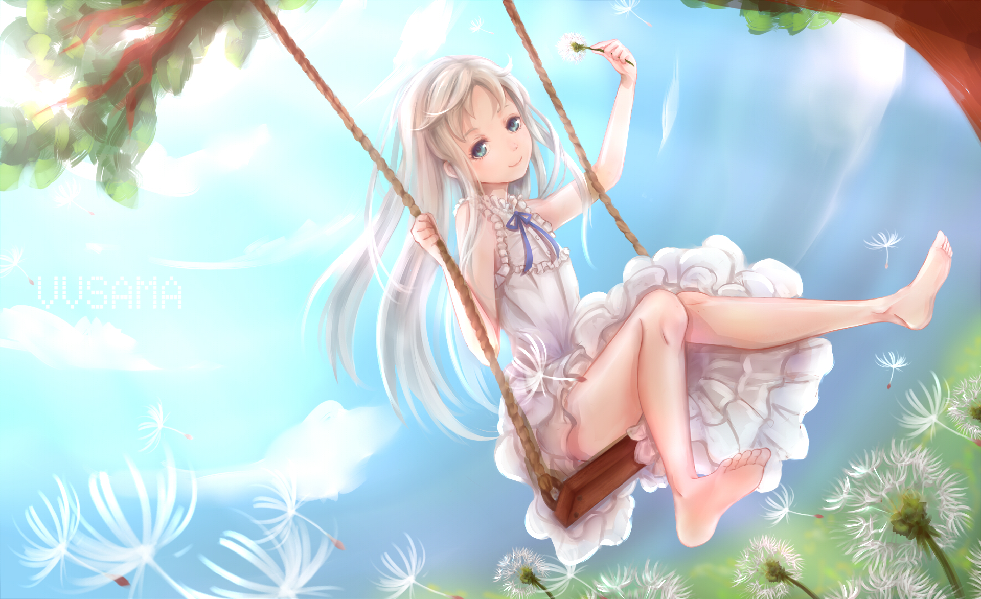 Menma from Anohana on a swing HD Wallpaper