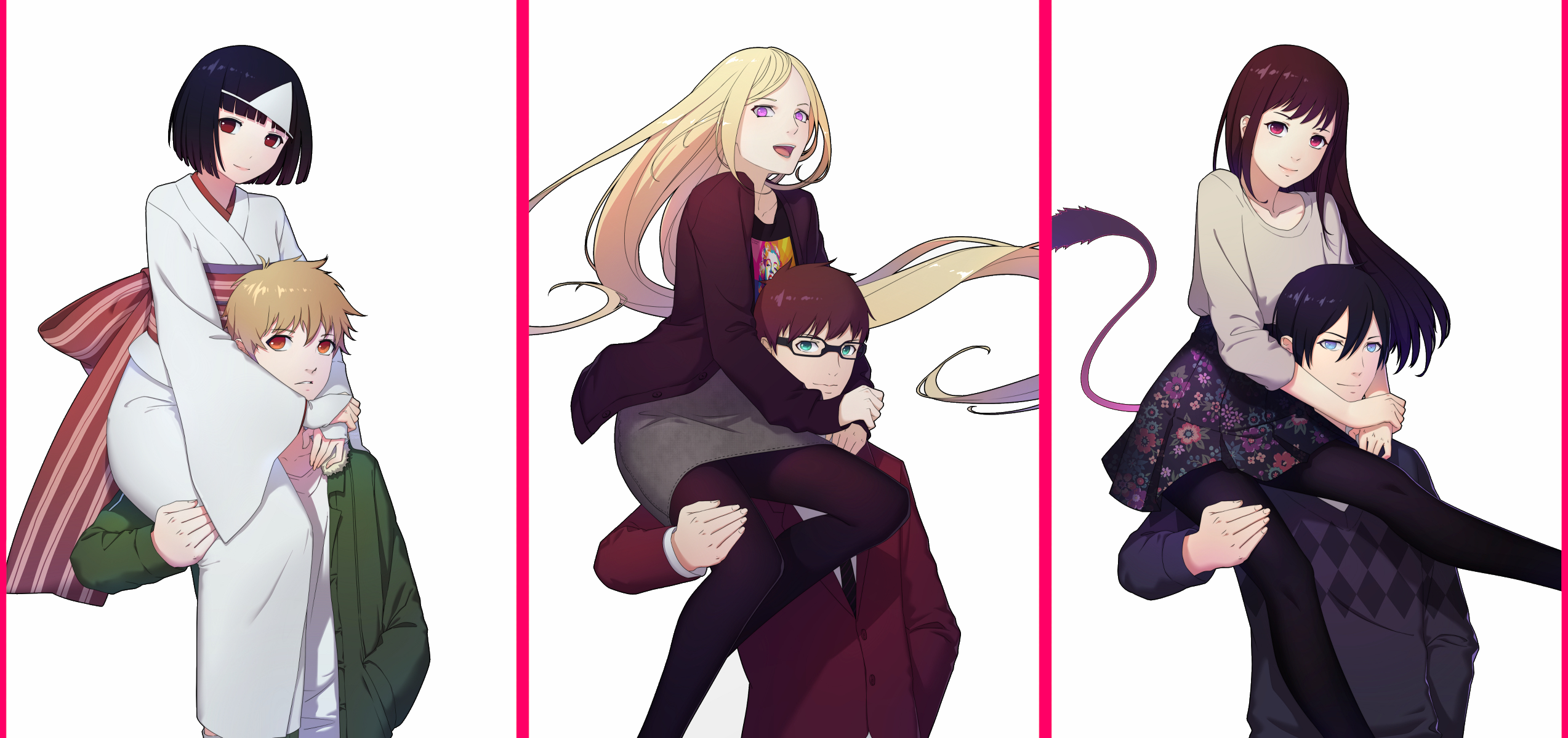 Anime characters carrying each other HD Wallpaper