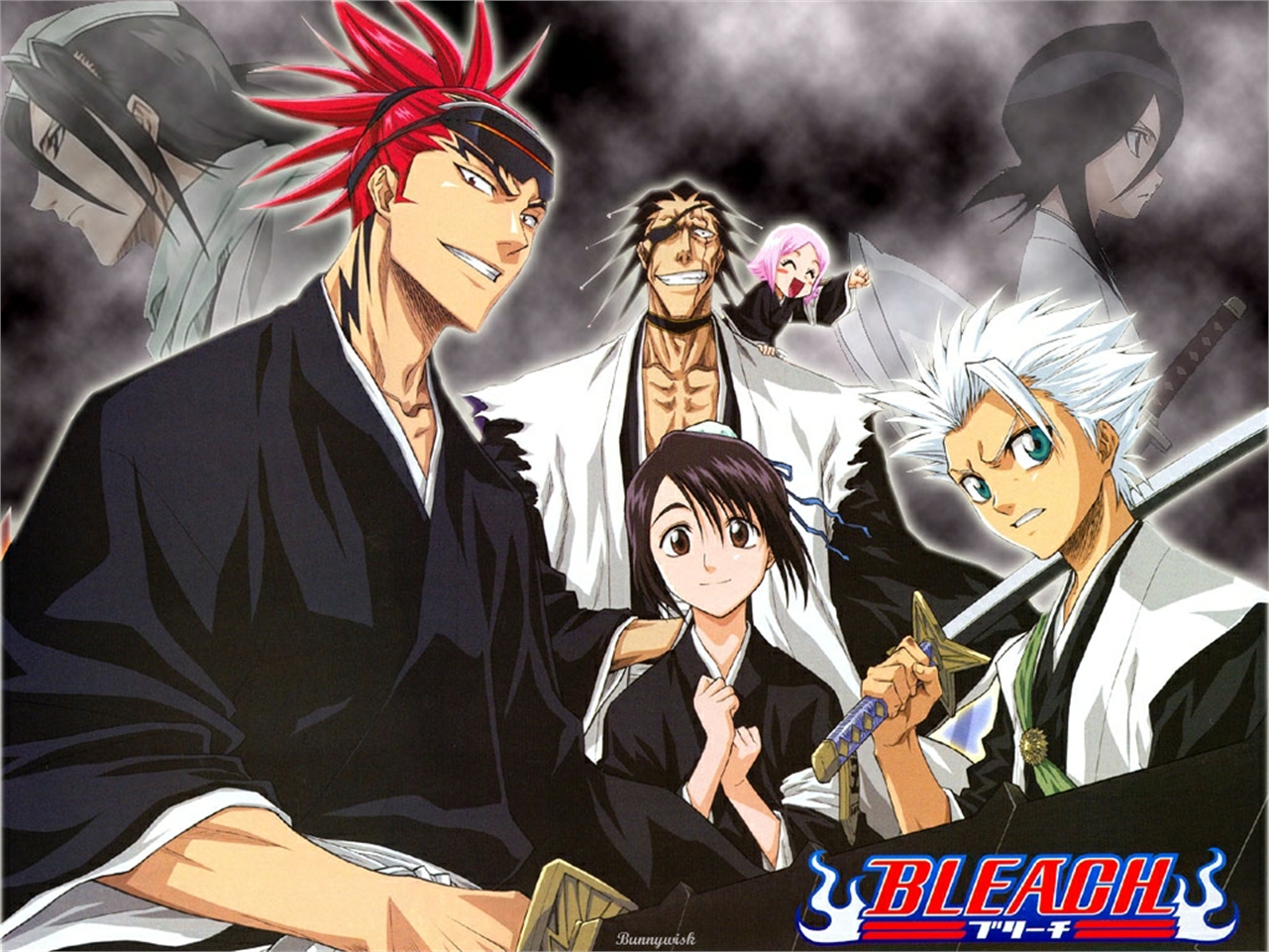 Bleach characters Renji Abarai, Yachiru Kusajishi, Toushiro Hitsugaya, and others HD Wallpaper