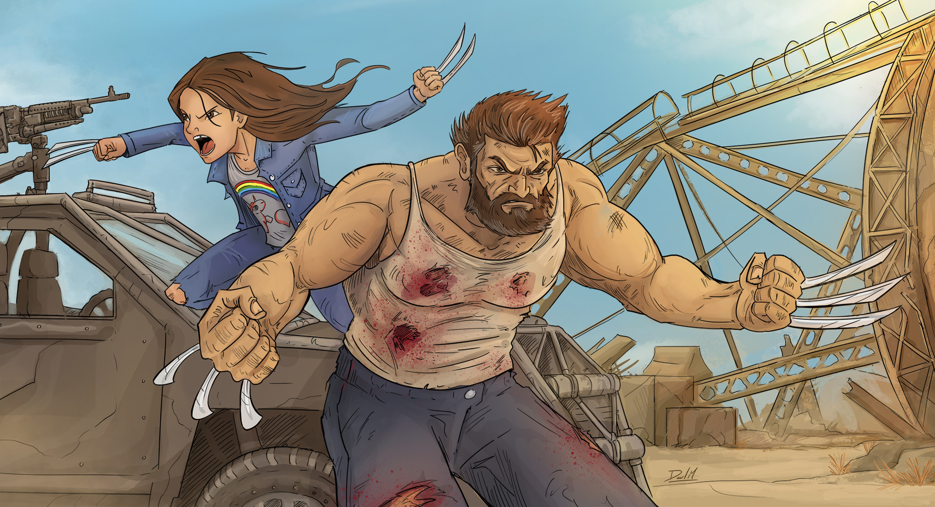 Wolverine and X-23 in a post-apocalyptic setting HD Wallpaper