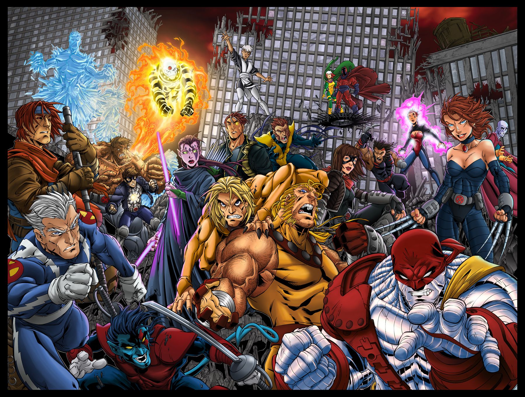 X-Men characters in a destroyed city HD Wallpaper
