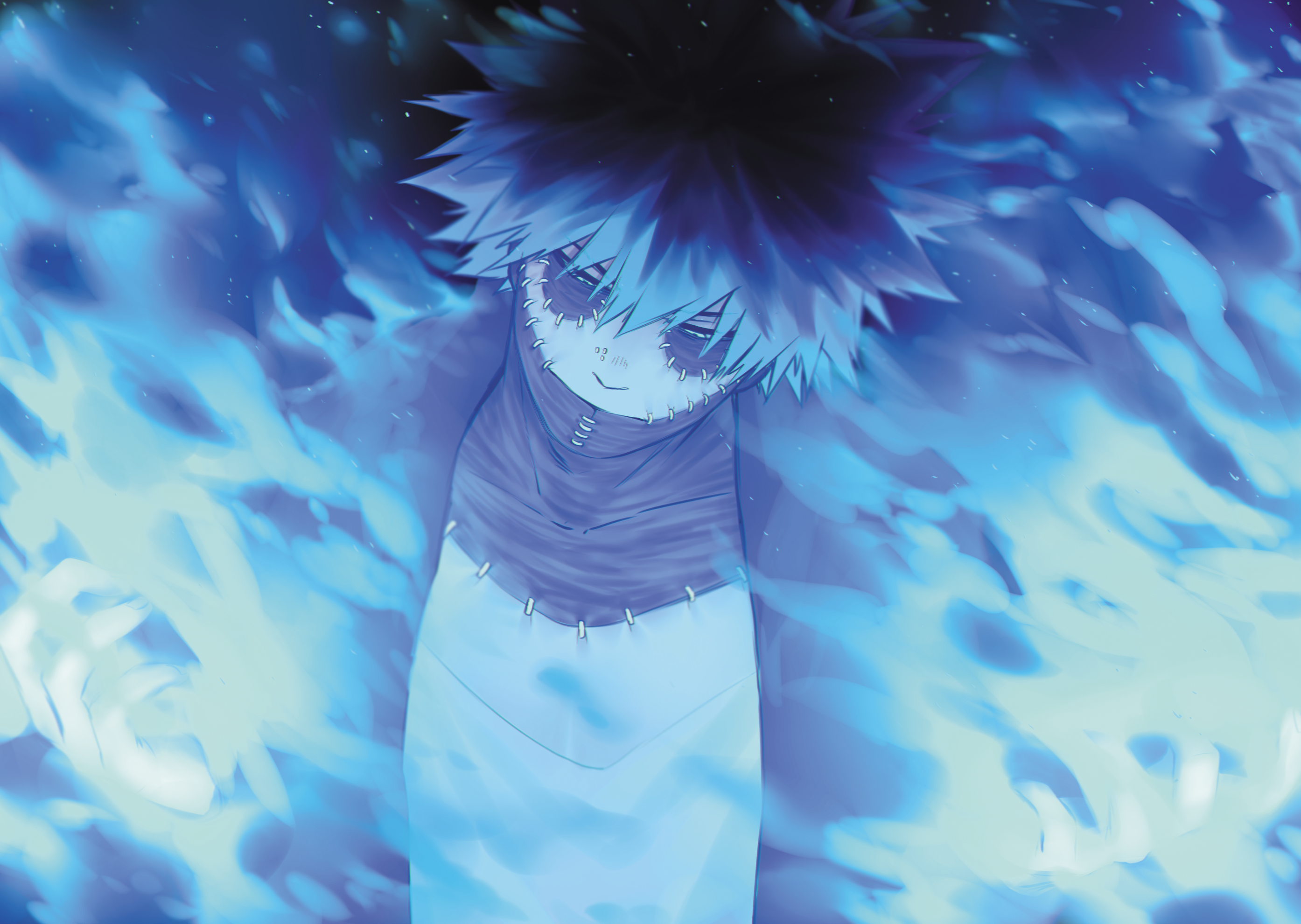 Dabi from Boku No Hero Academia surrounded by blue flames HD Wallpaper