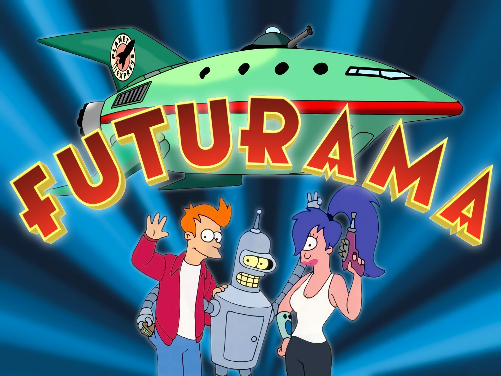 Fry, Bender, and Leela from Futurama with Planet Express ship HD Wallpaper
