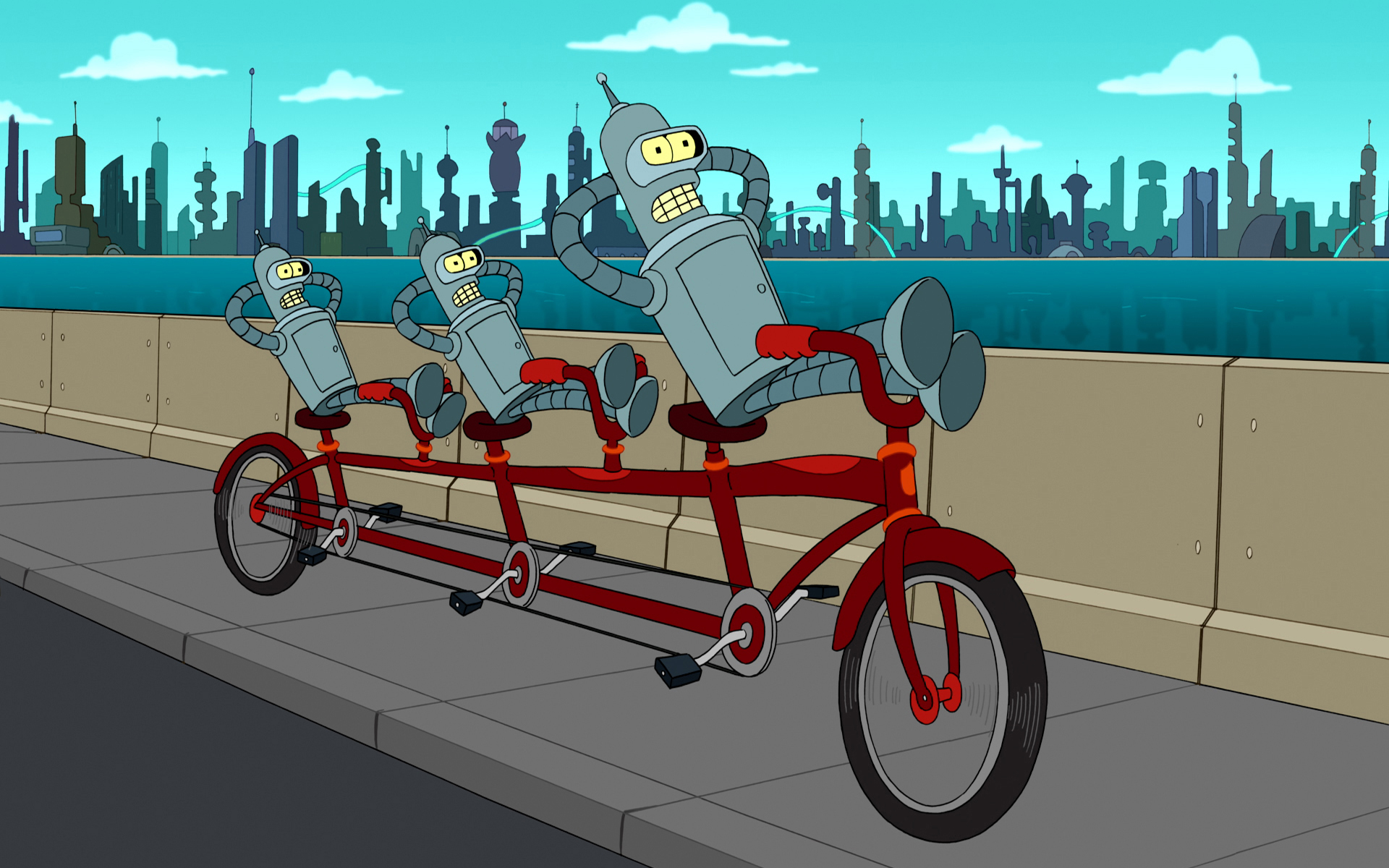 Bender from Futurama on a tandem bicycle HD Wallpaper